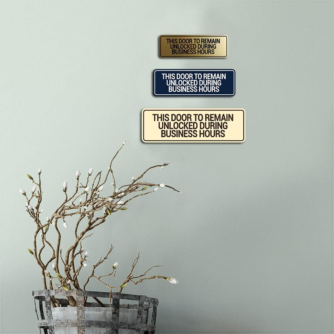 Standard This Door to Remain Unlocked during Business Hours Sign (Black) – Small