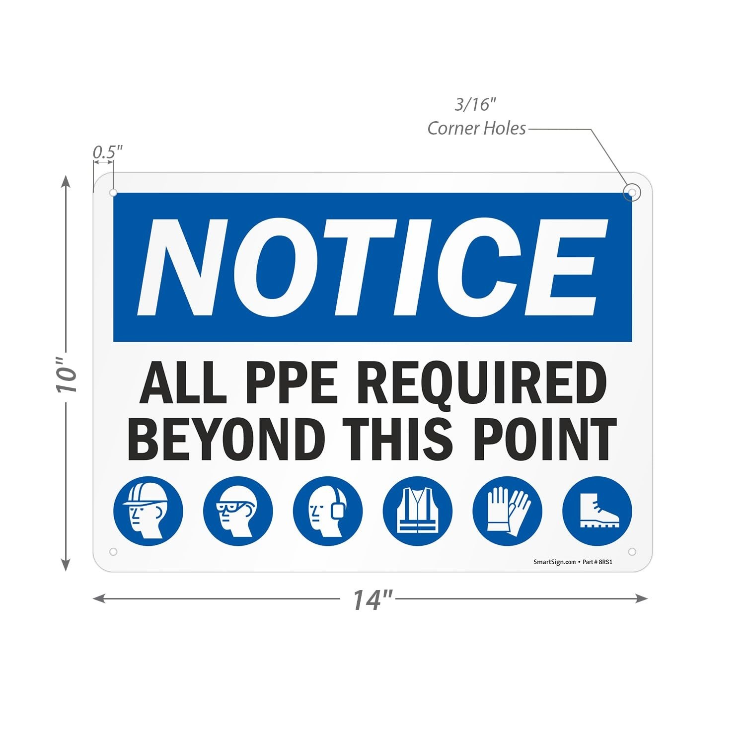 10×14 Inch PPE Required Sign – Heavy-Duty Aluminum for Safety Compliance