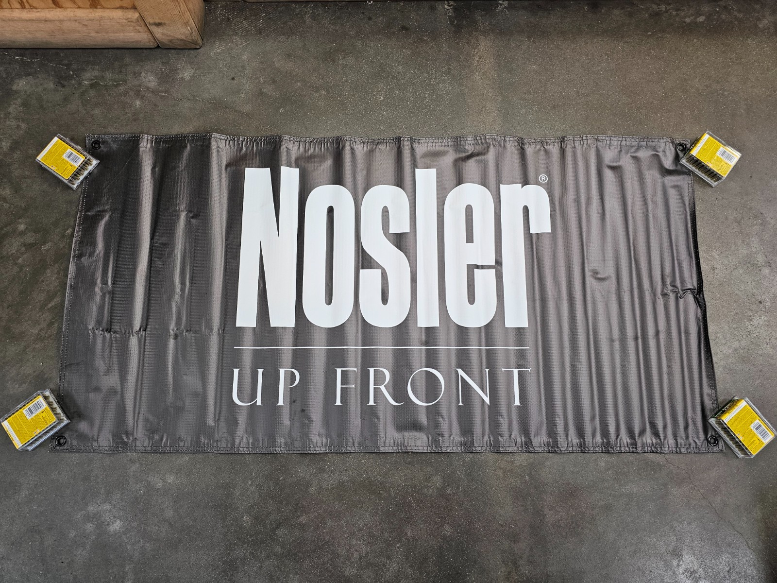 NEW Nosler | Up Front | Black Vinyl Banner Poster, 24&Prime; by 48&Prime;, 4 Metal Grommets