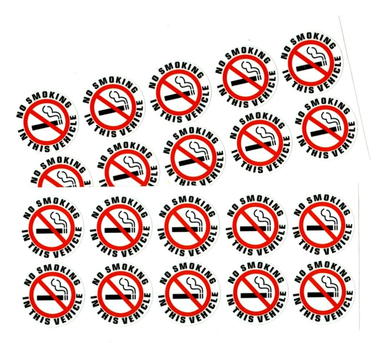 20 – NO SMOKING IN THIS VEHICLE sticker | white | 1.5&Prime; dia | outdoor durable