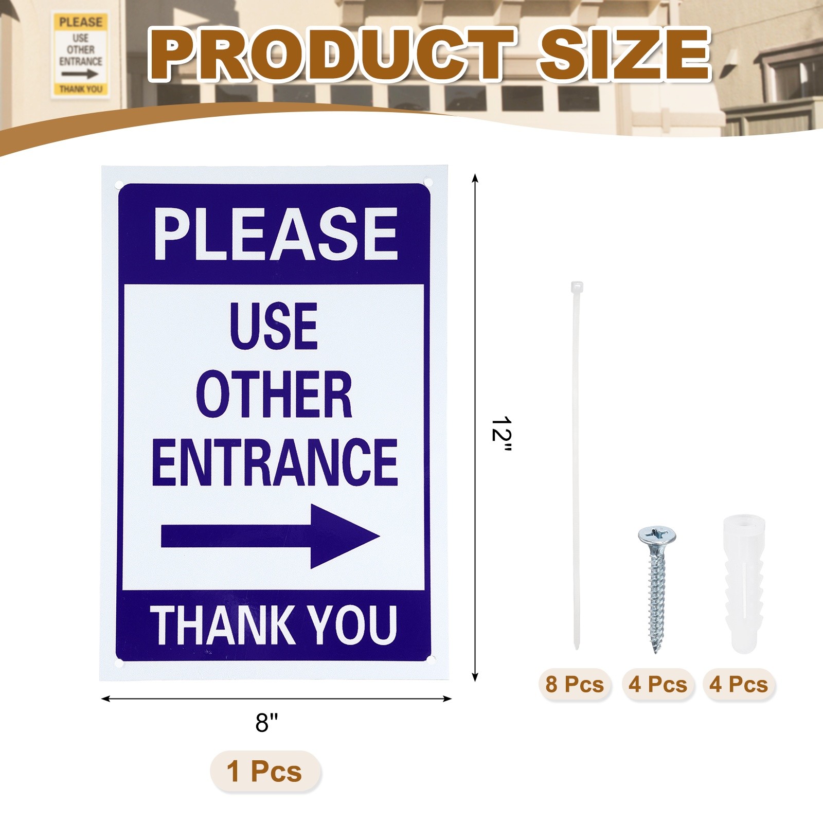 Please Use Other Entrance Thank You Sign, Right Arrow, Blue on White