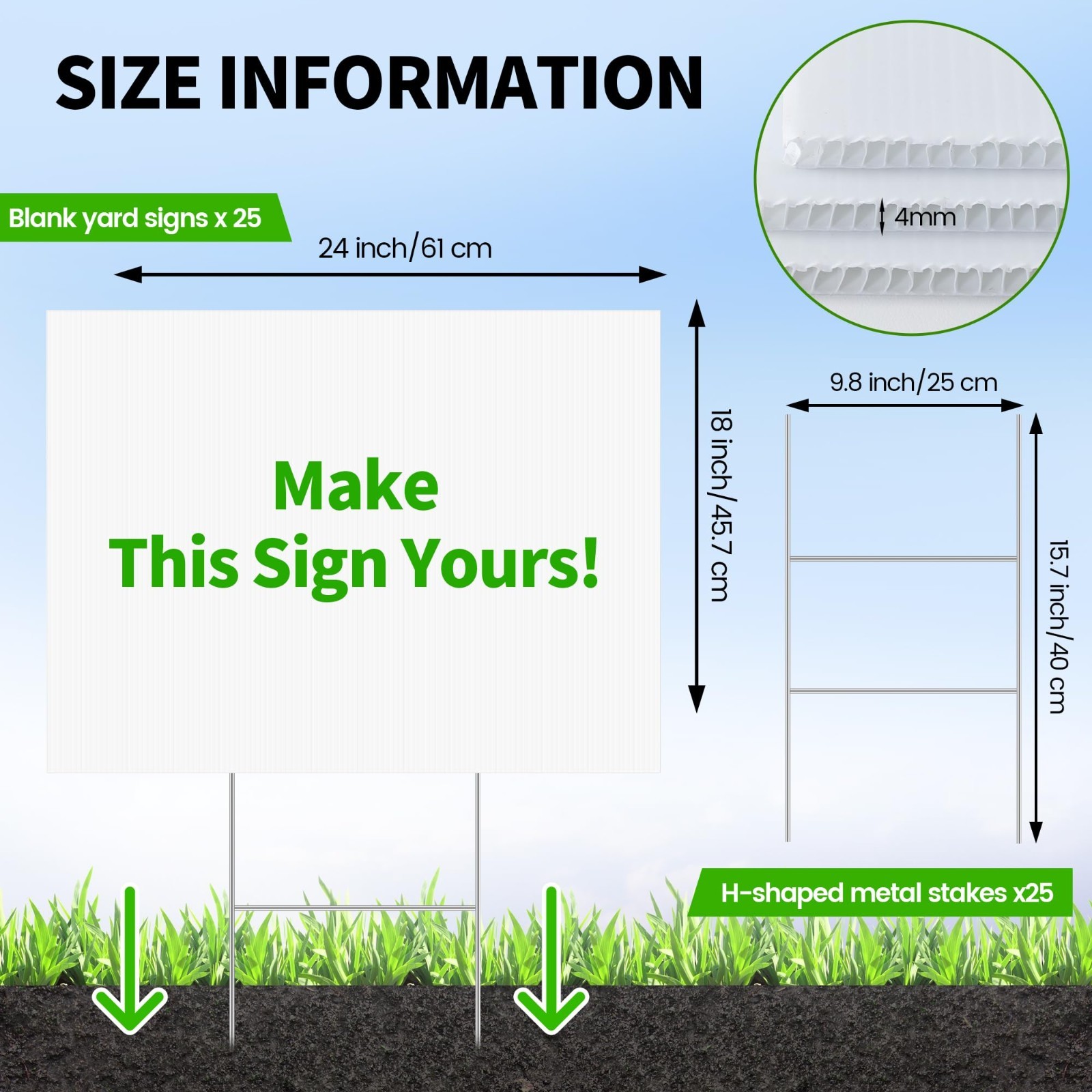 25 Pack Large Blank Yard Signs 24×18&Prime; with Metal Stakes – Waterproof Lawn Poster