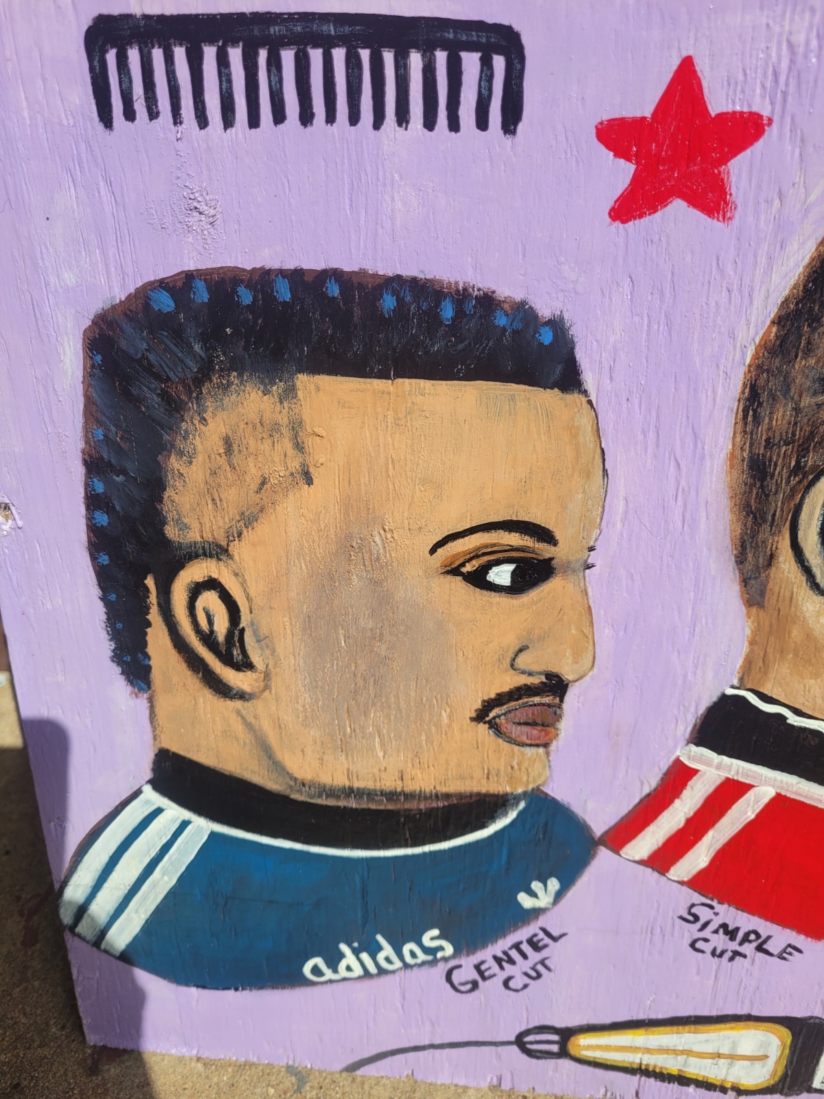 Barber Shop African Haircut Sign Advertising Painting On Wood Display Big 24×21