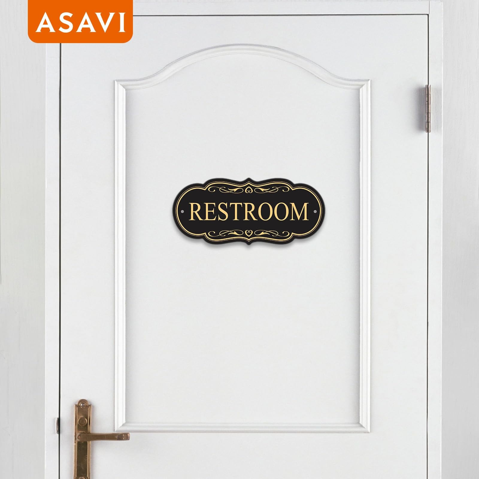 Restroom Sign 8×3.5 Inch Waterproof Acrylic Adhesive Black Gold