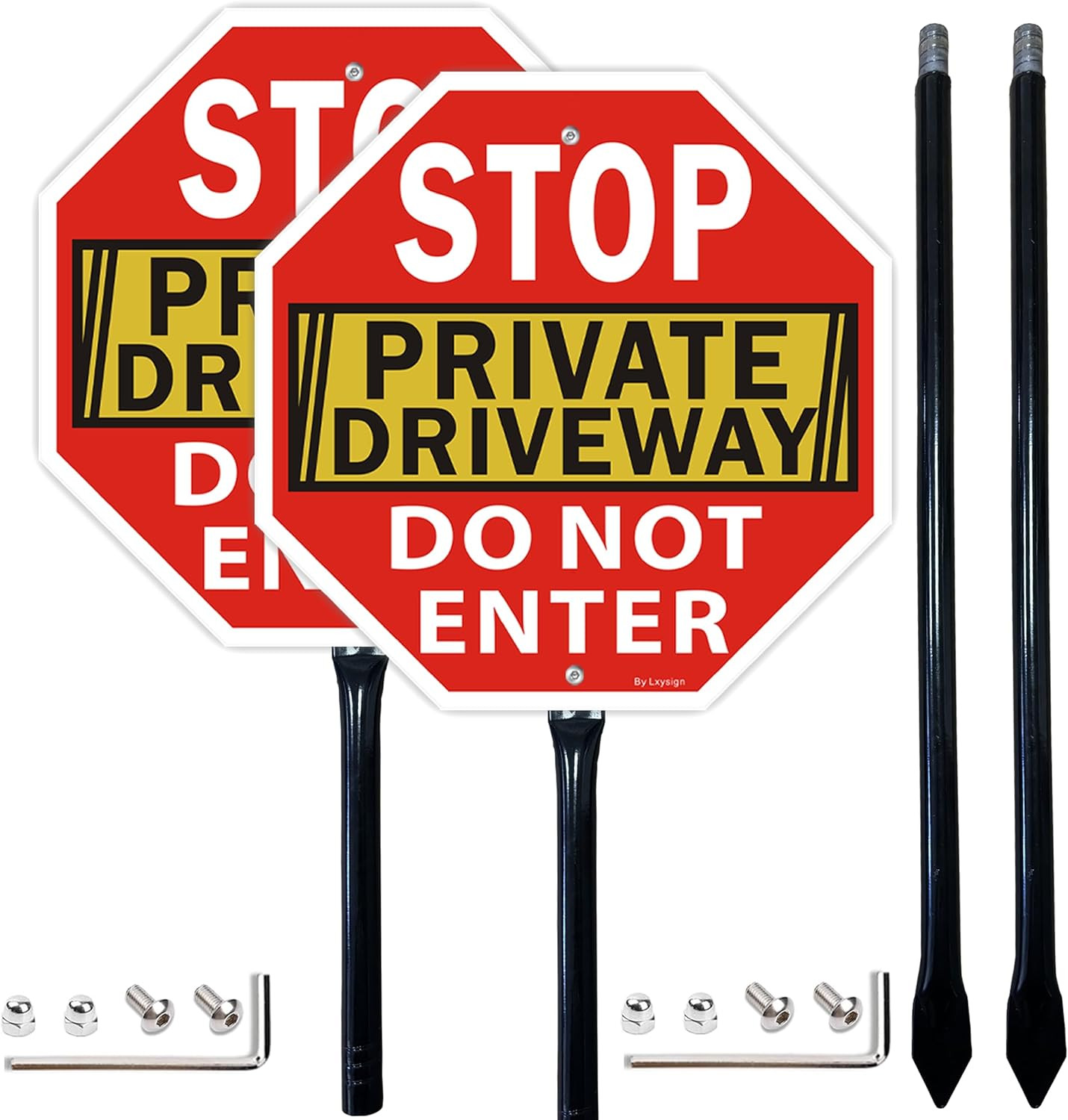 Reflective Aluminum Stop Sign Set for Private Driveway, 36&Prime; Tall, 2-Pack