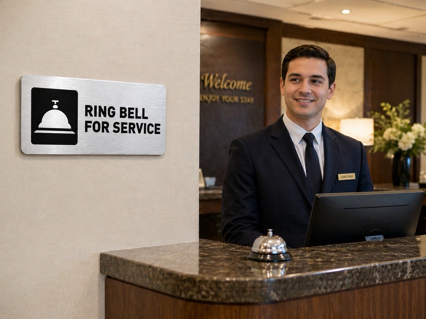 Ring Bell For Service Plaque 7×3 Metal Sign Peel & Stick Mount