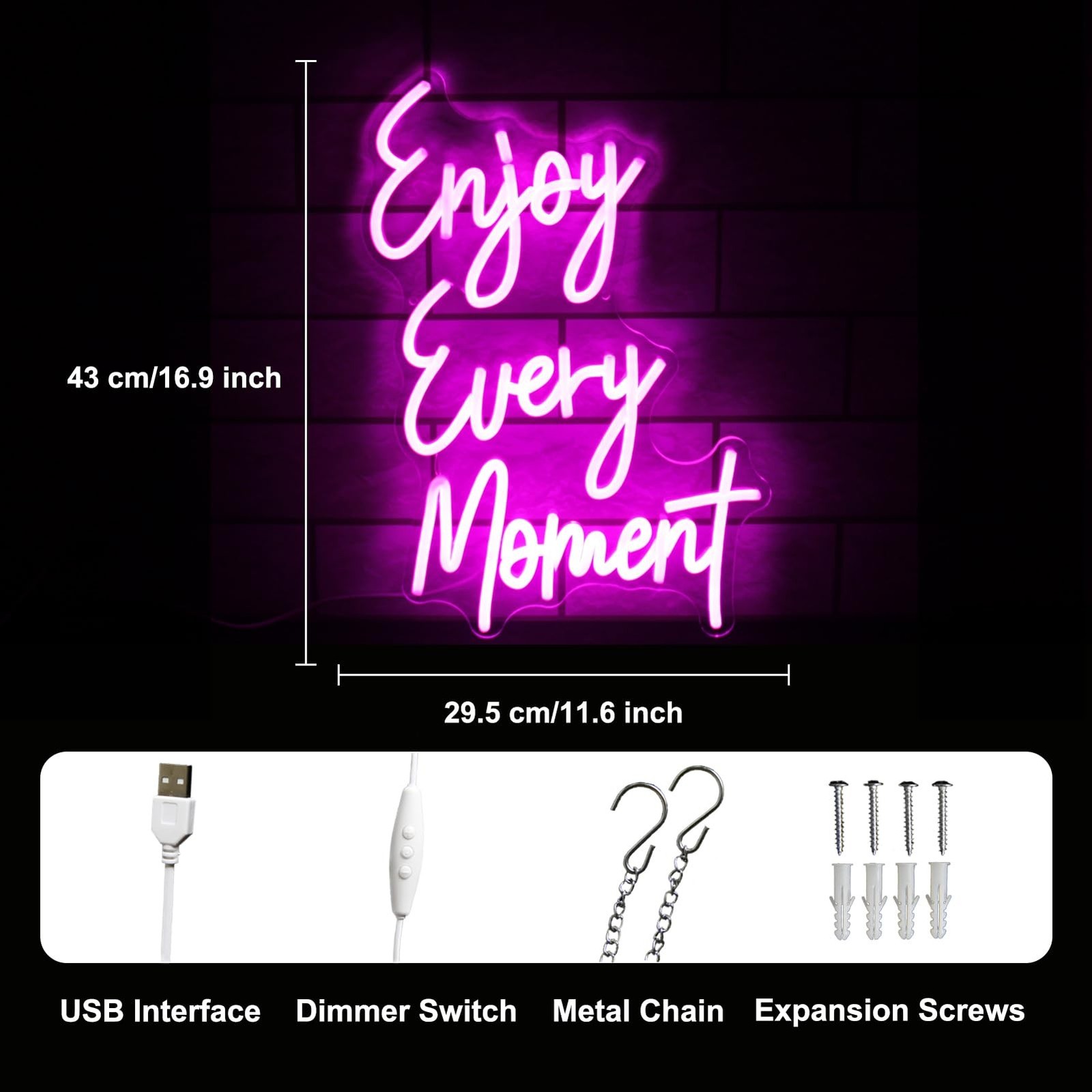 Enjoy Every Moment Neon Sign Pink Letter LED Sign Words Neon Light Up Sign En…