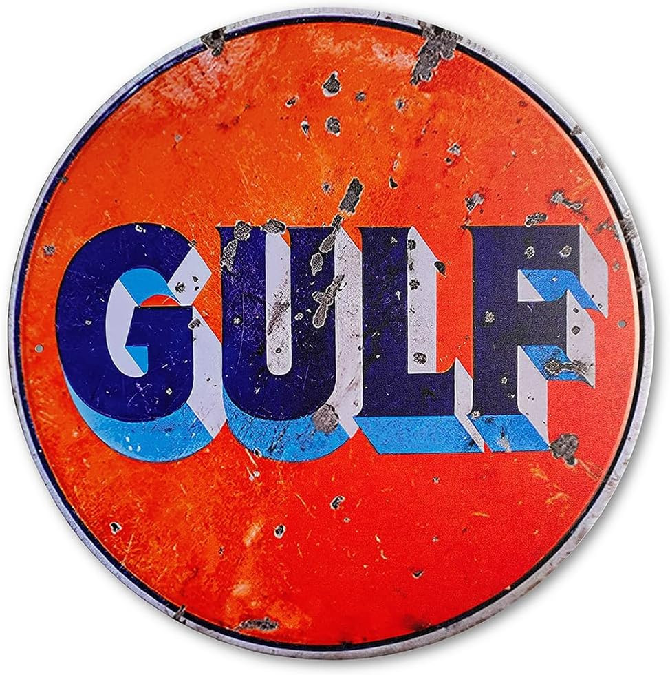 Retro Gulf Metal Tin Sign Round 12&Prime; Vintage Garage Wall Decor Cave Gas Station