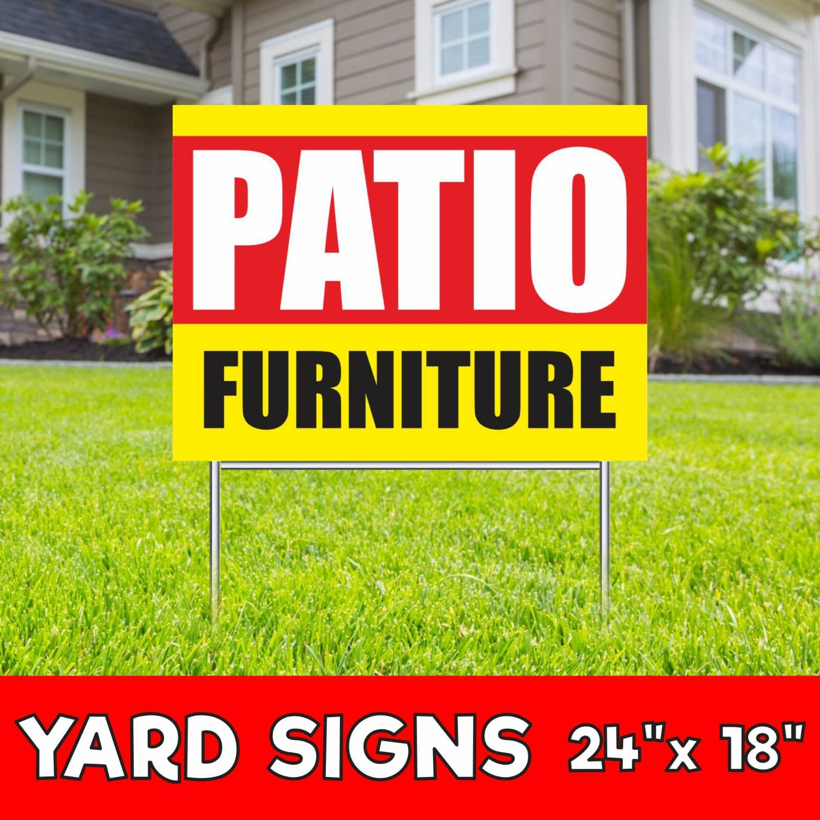 PATIO FURNITURE Yard Sign Corrugate Plastic with H-Stakes Sofa Mattress Bed Bath