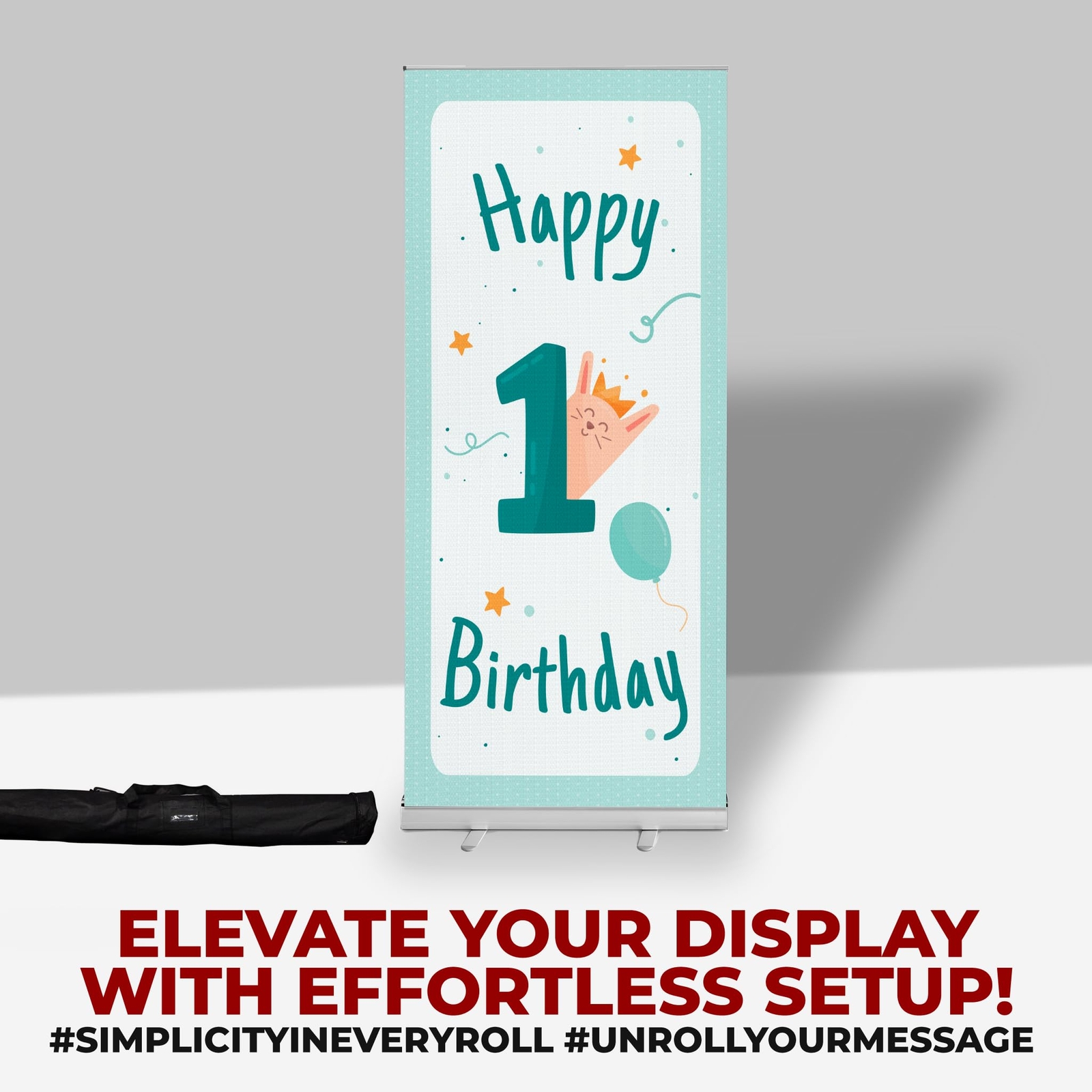 Birthday Sign Retractable Banner Stand | Backdrop Roll-up Banner Stand w/ Cover