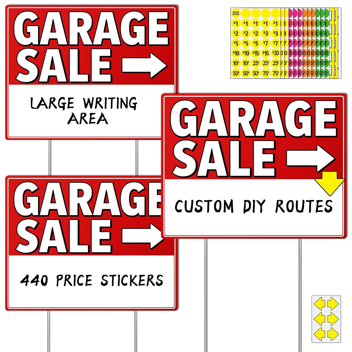 Garage Sale Signs Yard Sale Signs Kit with Stakes 17×13&Prime; Custom Route Signs