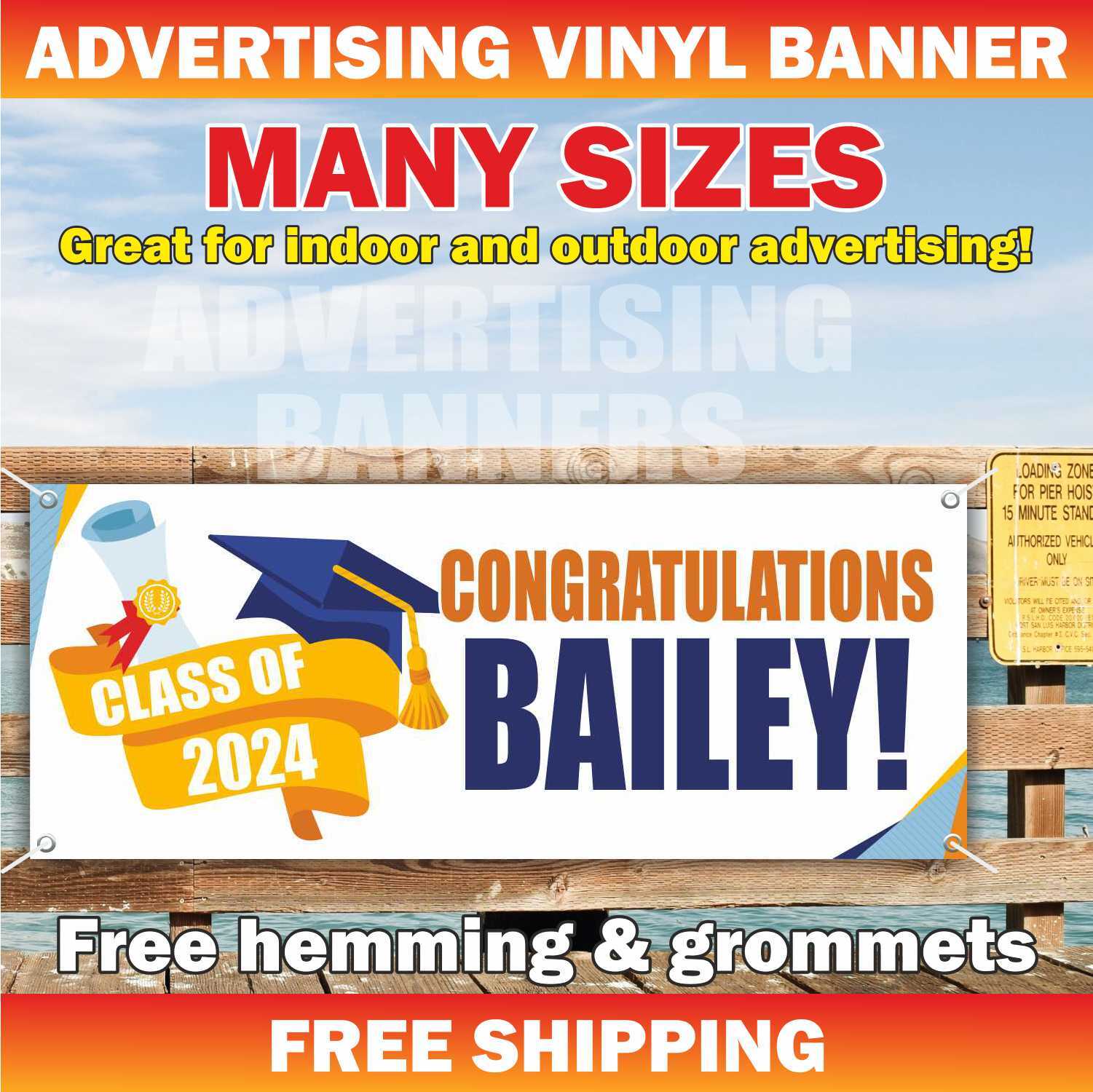 CLASS OF 2024 Advertising Banner Vinyl Mesh Sign School University Graduate