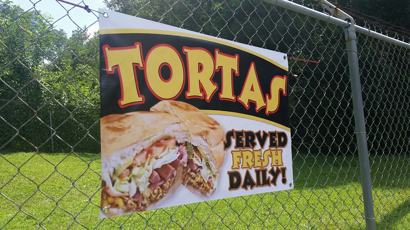 TORTAS Served Fresh Daily Banner Open Sign Display Mexican Food Restaurant Lunch