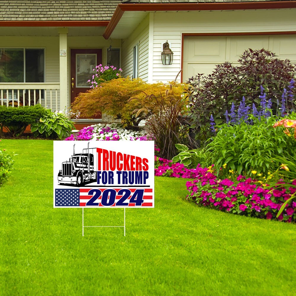 TRUCKERS FOR TRUMP 2024 KEEP AMERICA GREAT YARD SIGN 18&Prime;x12&Prime; FREE STAKE 2 SIDED