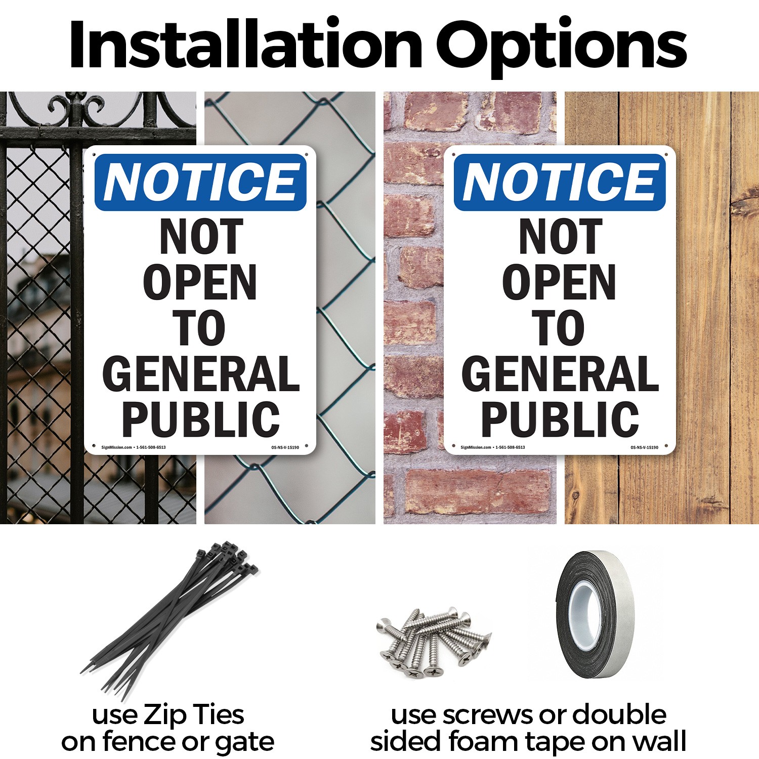 Not Open To General Public OSHA Notice Sign Metal, Plastic, Decal 5 or 10 Pack