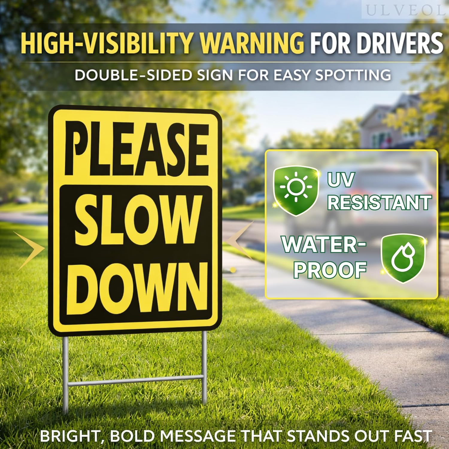 Set of 3 Double Sided 8×12 Inches « Please Slow Down » Sign with Metal H-Stakes…
