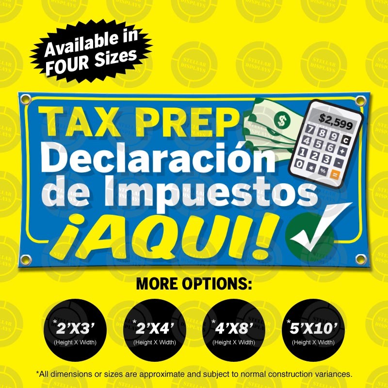 TAX PREP DECLARACION de Impuestos Banner Sign Display Anuncio Tienda Shop Open