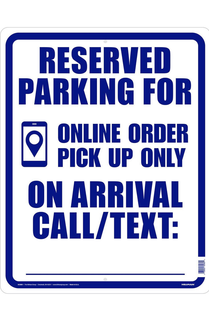 7X Hillman 843869 Reserved Online Order Parking Sign, 15&Prime; x 19&Prime;, Blue Vinyl USA
