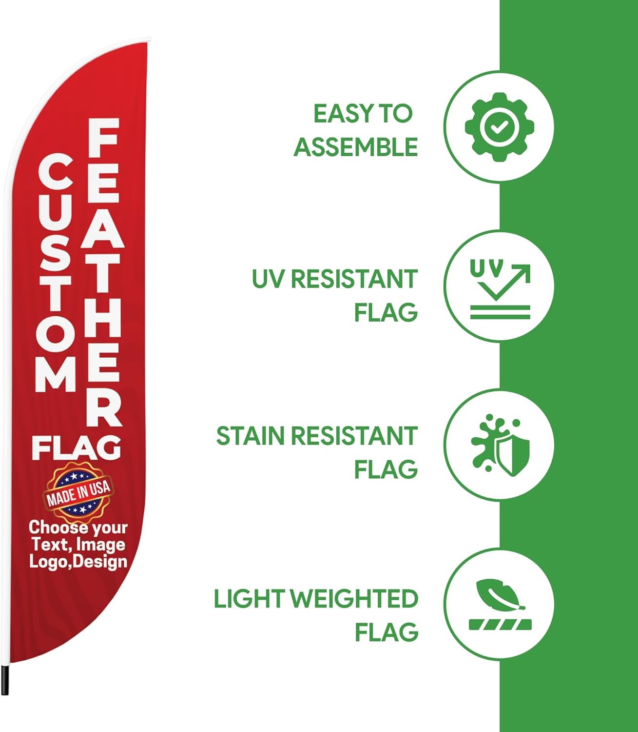 Custom Feather Flag Only Flag HD Print Outdoor Swooper Flag w/Photo Logo Text BG