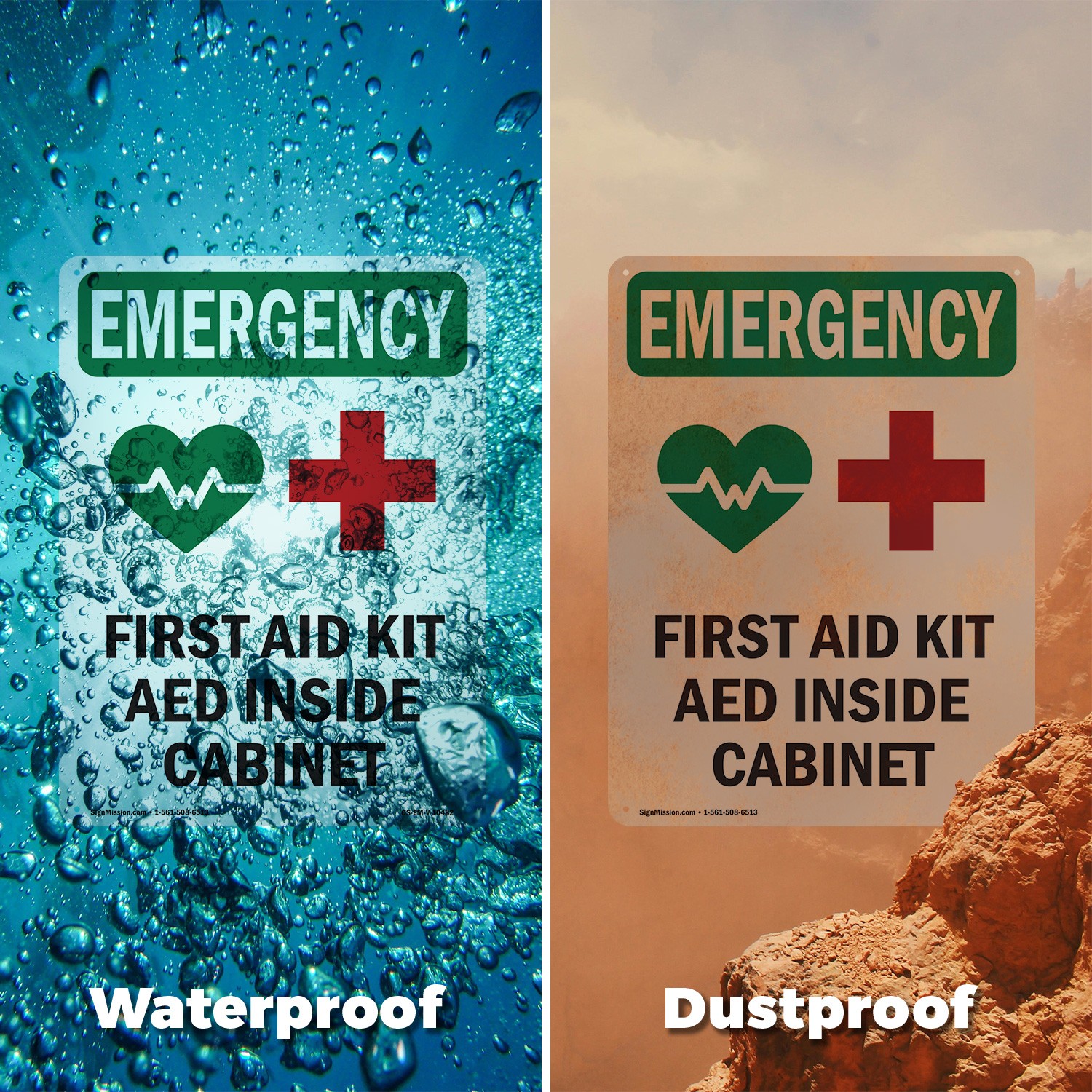First Aid Kit AED With Symbol OSHA Emergency Sign Metal, Decal – 5 or 10 Pack