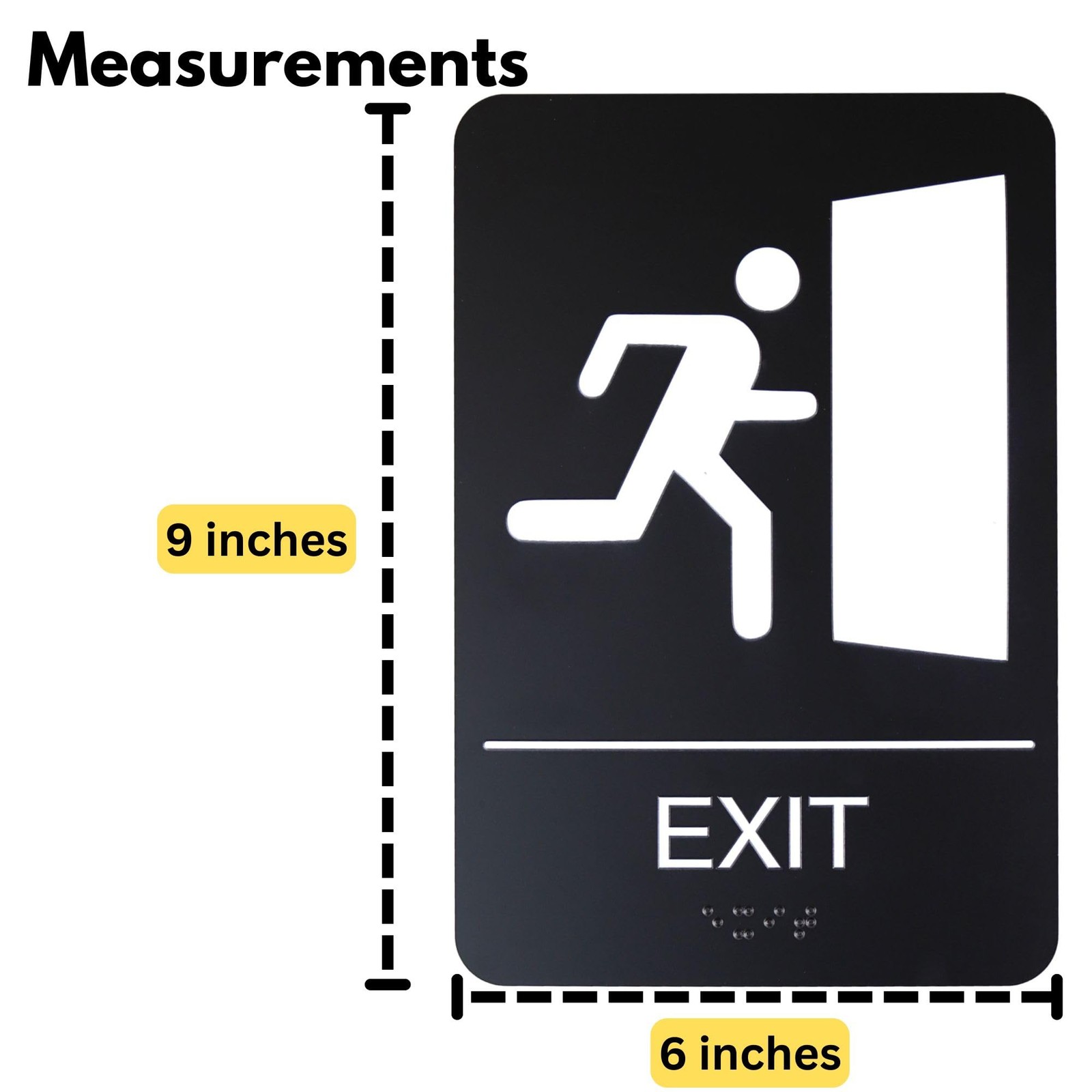 6×9 Inch Exit Door Sign Black ADA Compliant Braille Lettering High Visibility