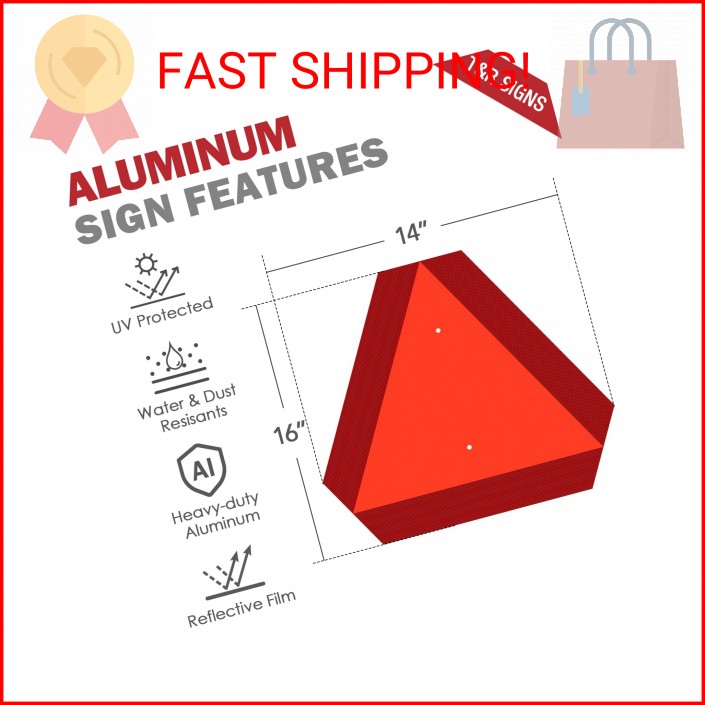 T&R Metal Slow Moving Vehicle Sign, Safety Triangle Sign – 14 x16 Inches – Refle