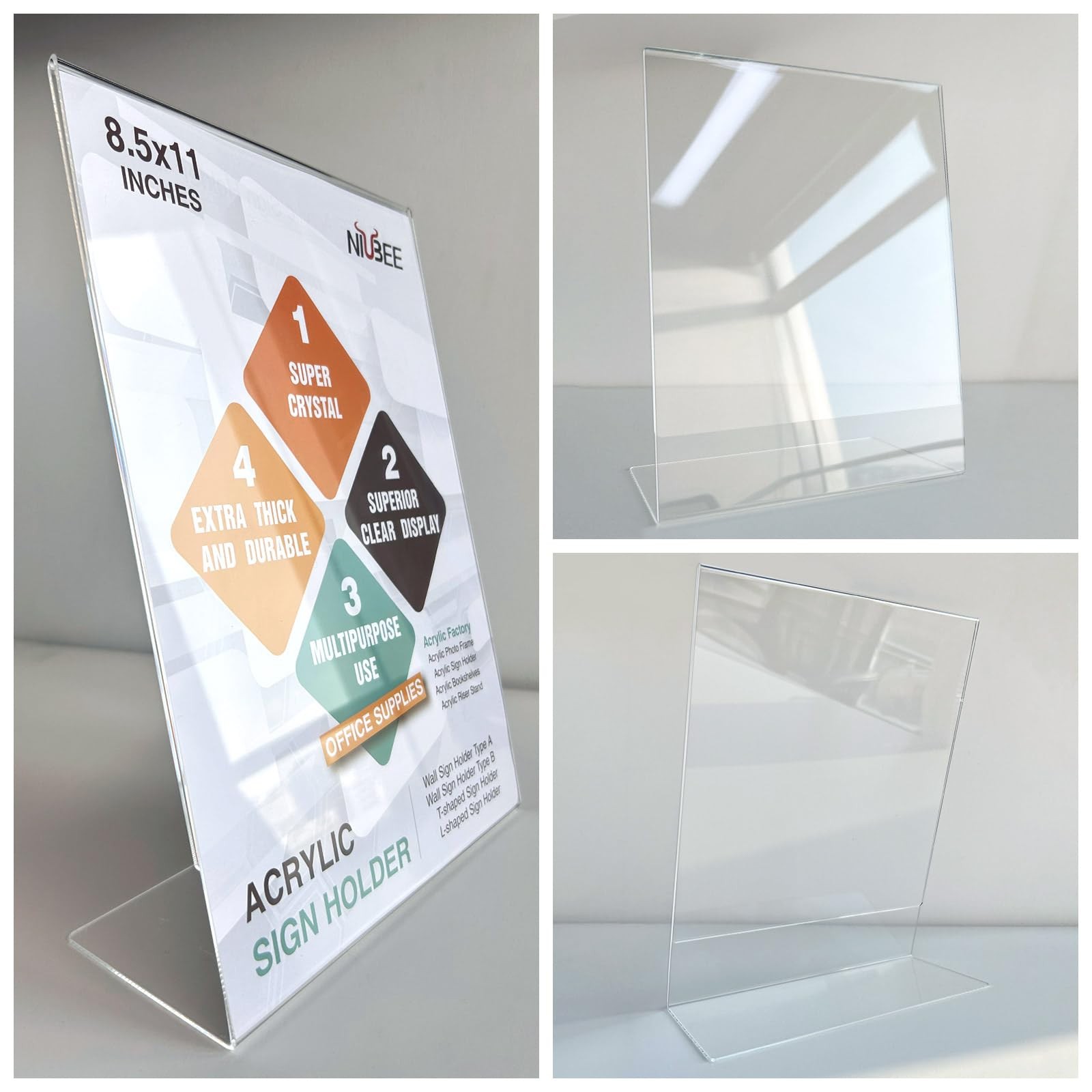 NIUBEE 6Pack 8.5×11 Acrylic Sign Holder with Vertical Slanted 8.5×11&Prime;, clear