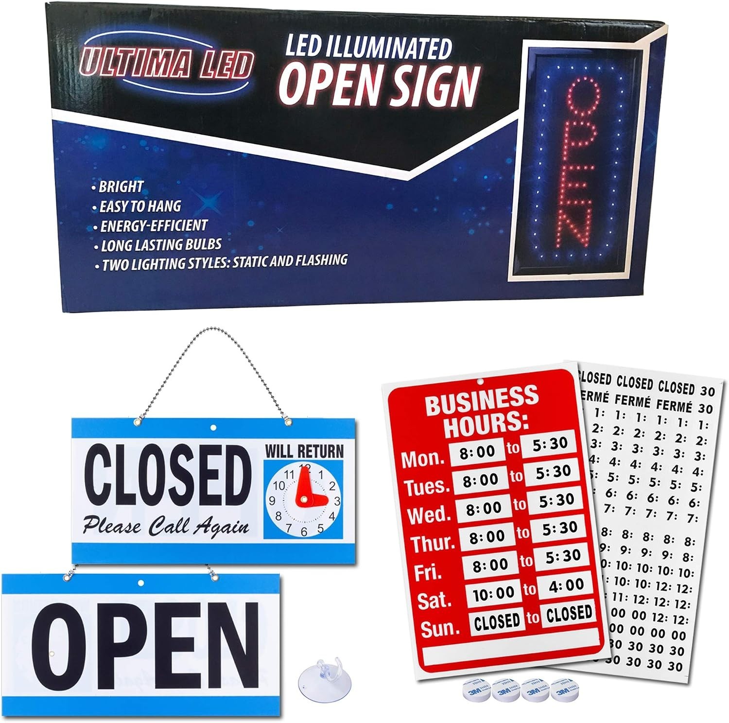 Vertical Neon Sign for Stores: Business Hours Included