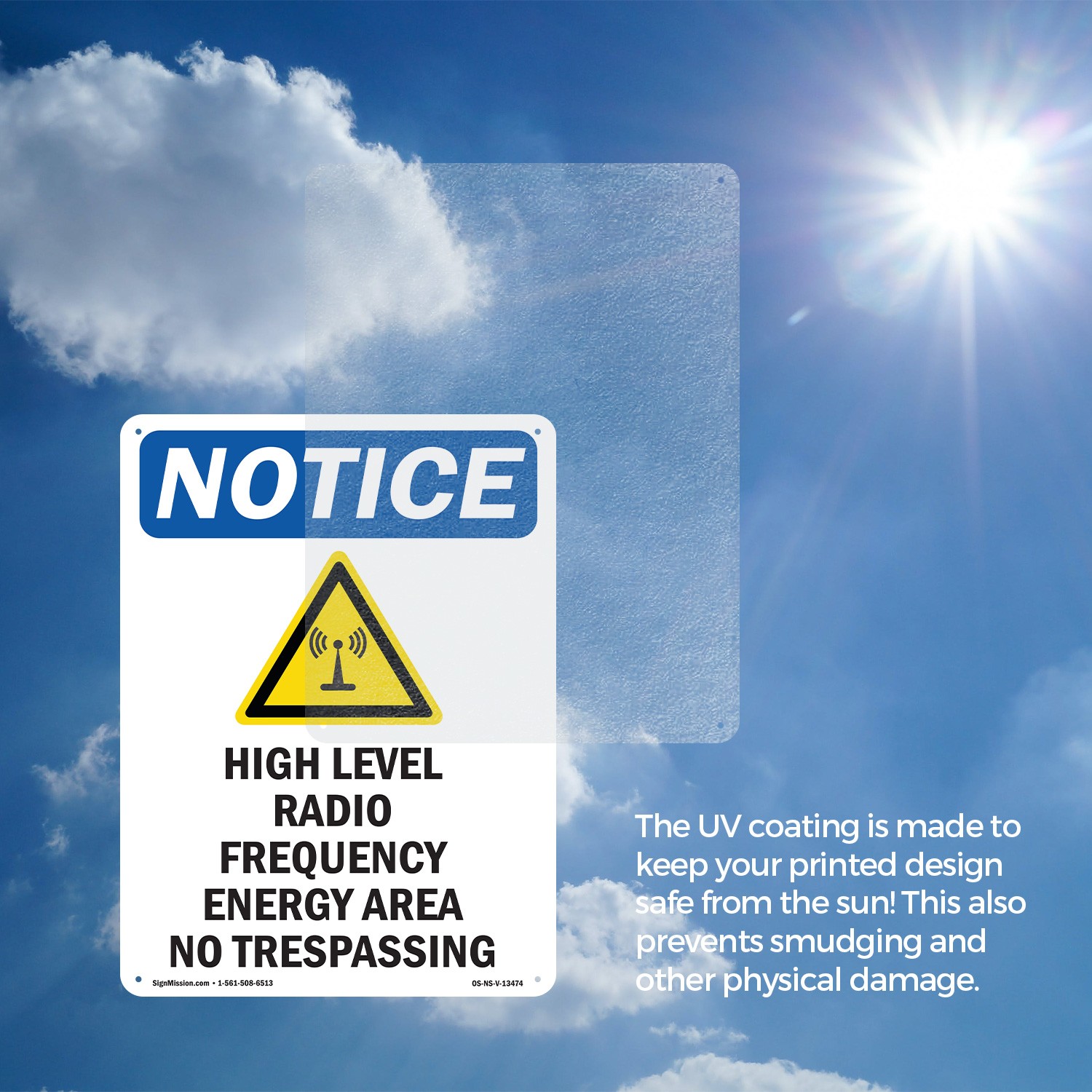 High Level Radio Frequency OSHA Notice Sign Metal, Plastic, Decal 5 or 10 Pack