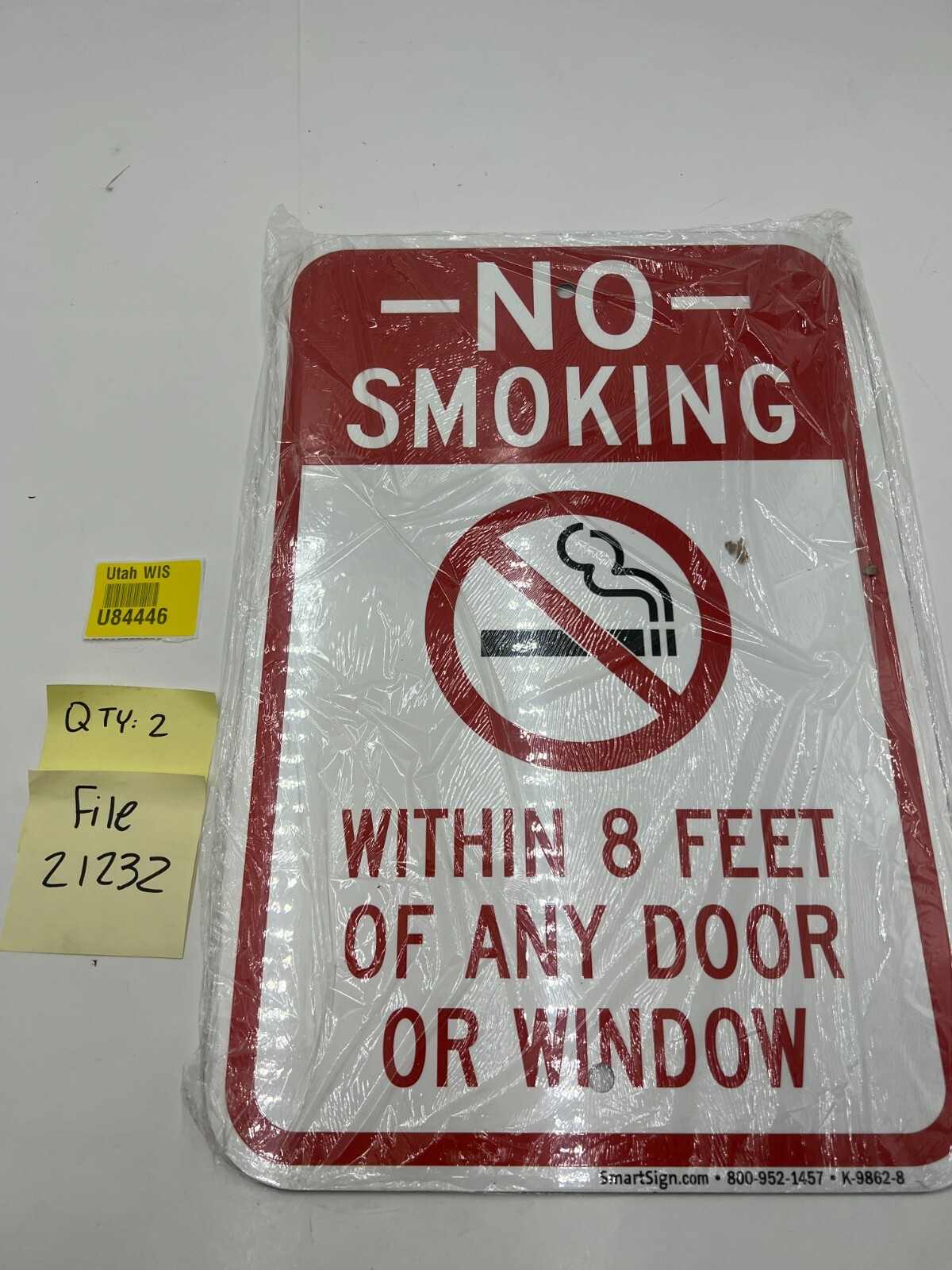 (Qty 2) SmartSign No Smoking Within 8 Feet of Any Door Or Window Sign 12×18 Inch