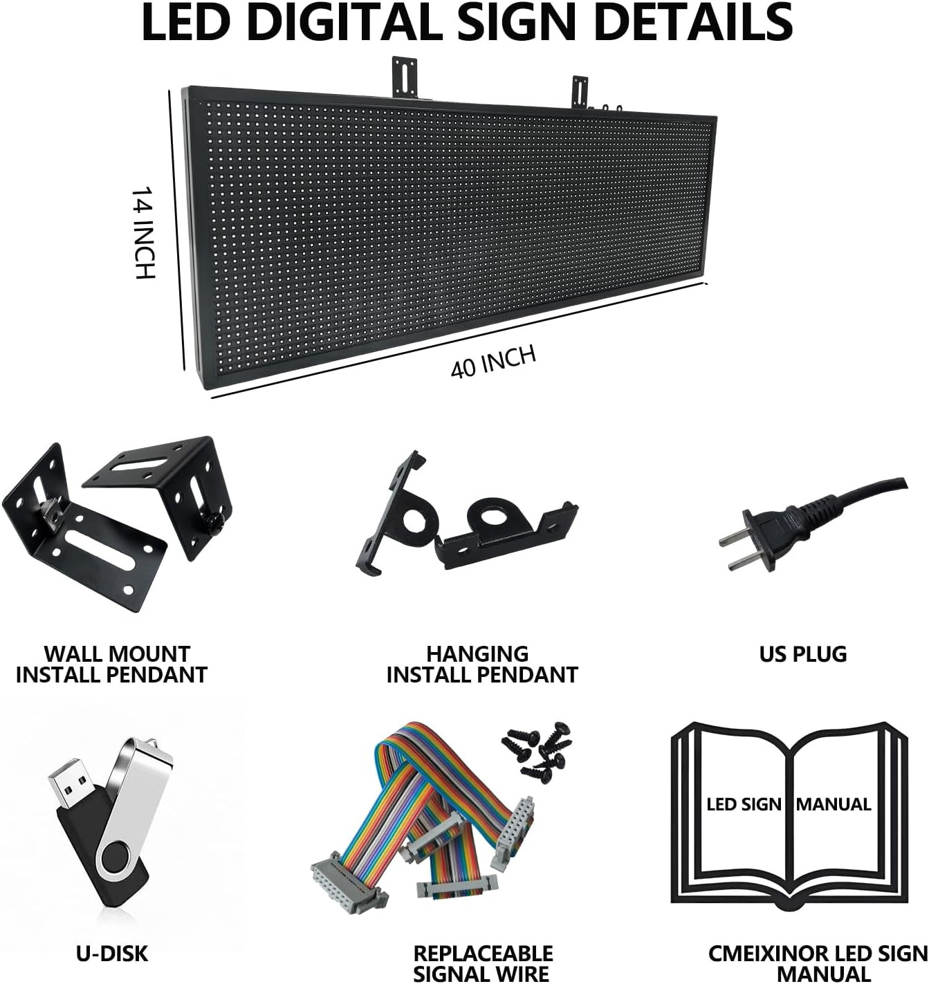 High Brightness P10 Programmable LED Sign for Business, Wifi Control, 40&Prime;x14
