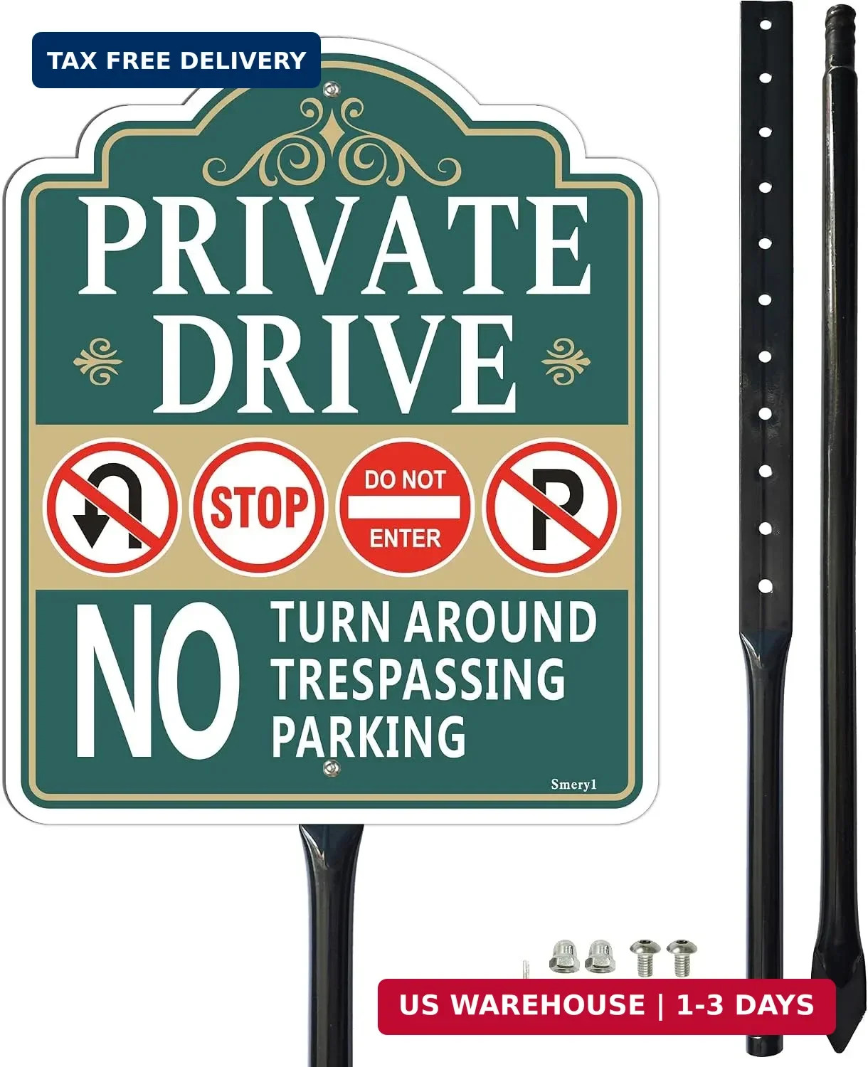 Private Drive No Turn Around Sign with 34.6&Prime; Stake for Yard, 12&Prime; x 10&Prime; Private D