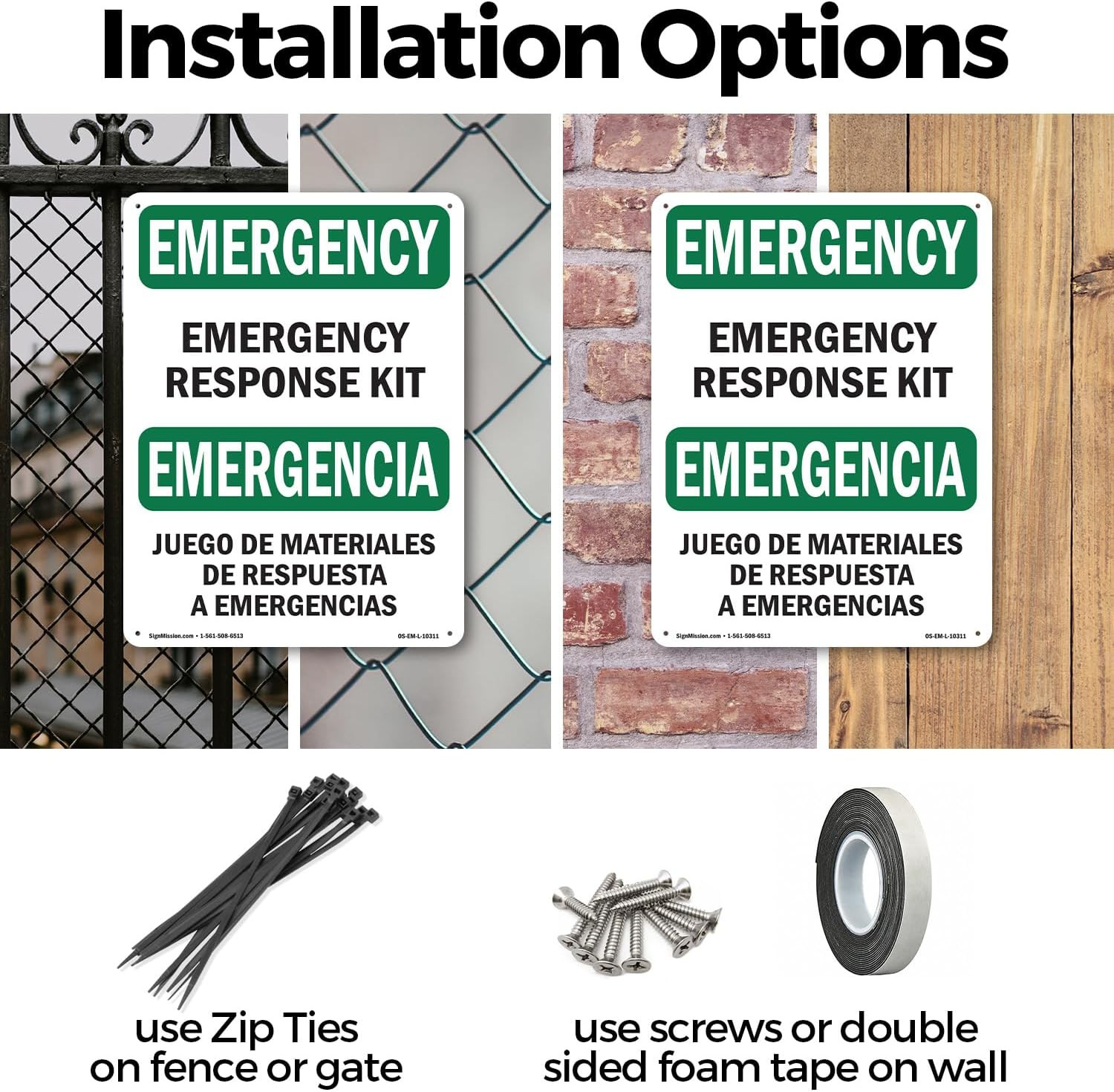 Response Kit Bilingual OSHA Emergency Rigid Plastic Sign 18 Inch X 12 Inch – 10