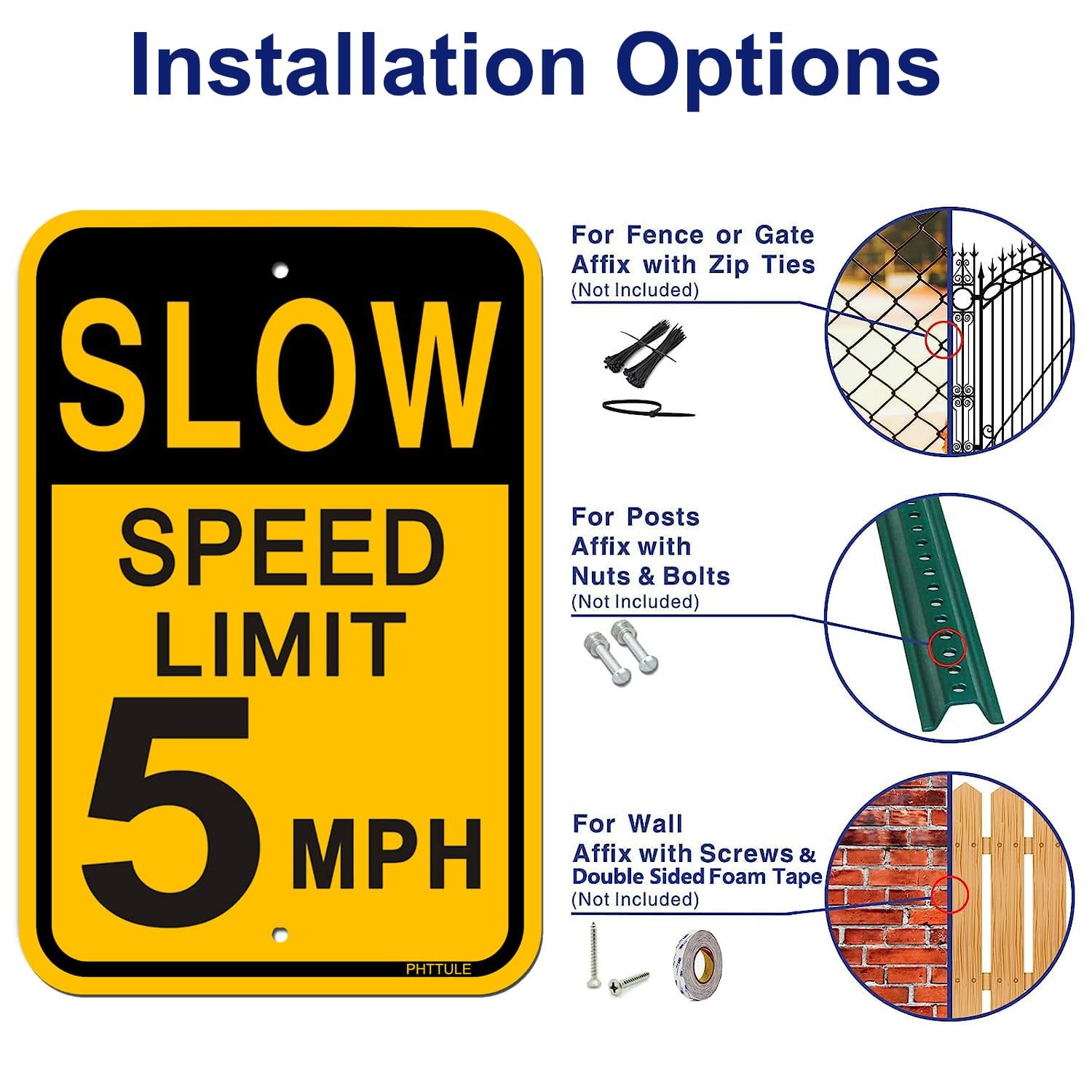 4 Pack Slow Down Speed Limit 5 MPH Sign 18×12 Inch Reflective Aluminum Alert