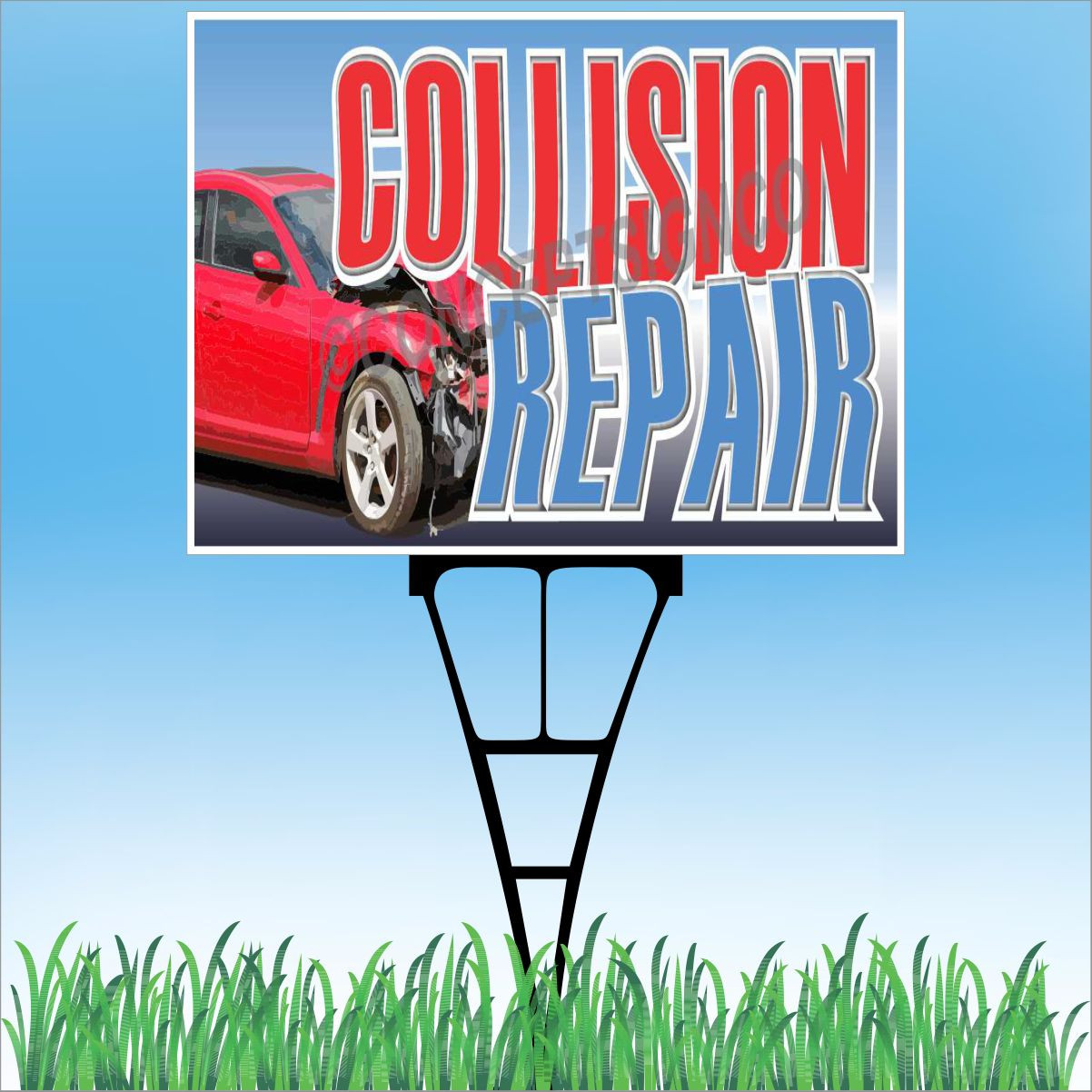 18&Prime;x24&Prime; COLLISION REPAIR Outdoor Yard Sign & Stake Sidewalk Lawn Auto Body Shop
