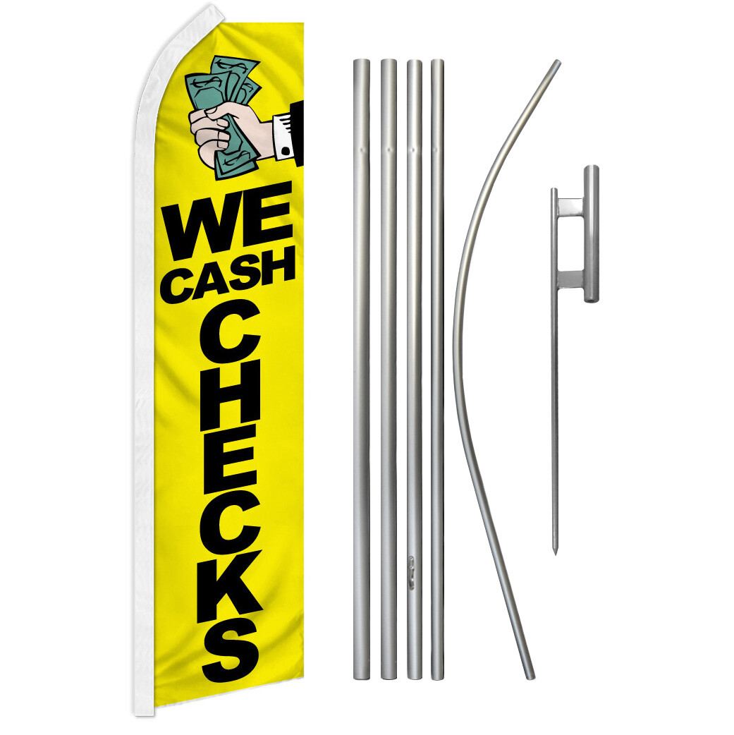 We Cash Checks Advertising Swooper Feather Flutter Flag Pole Kit Money Service