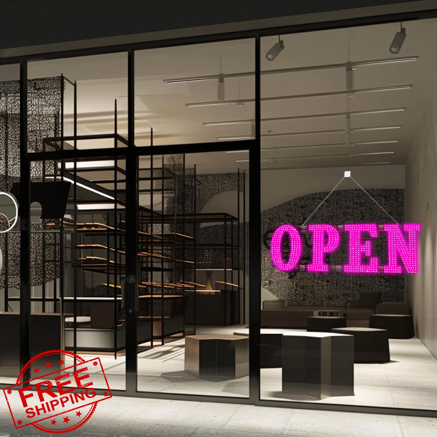 LemonNova LED Open Sign Pink 30&Prime;x10&Prime;