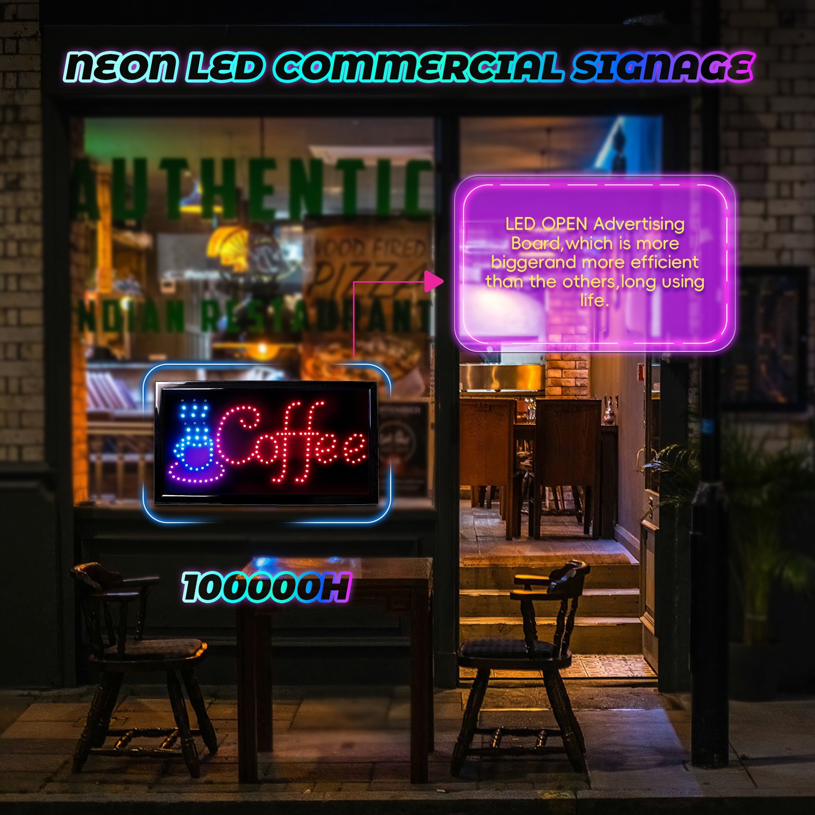 19&Prime; x 10&Prime; LED Neon Ultra Bright Light Business Display for Restaurant Store Shop