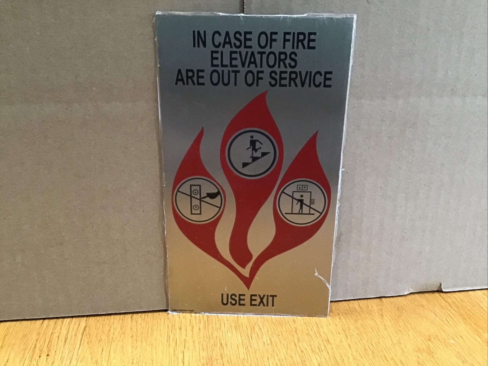 In Case of FIRE Elevators are Out of Service Sign(Brushed Stainless Steel) 8”x4”