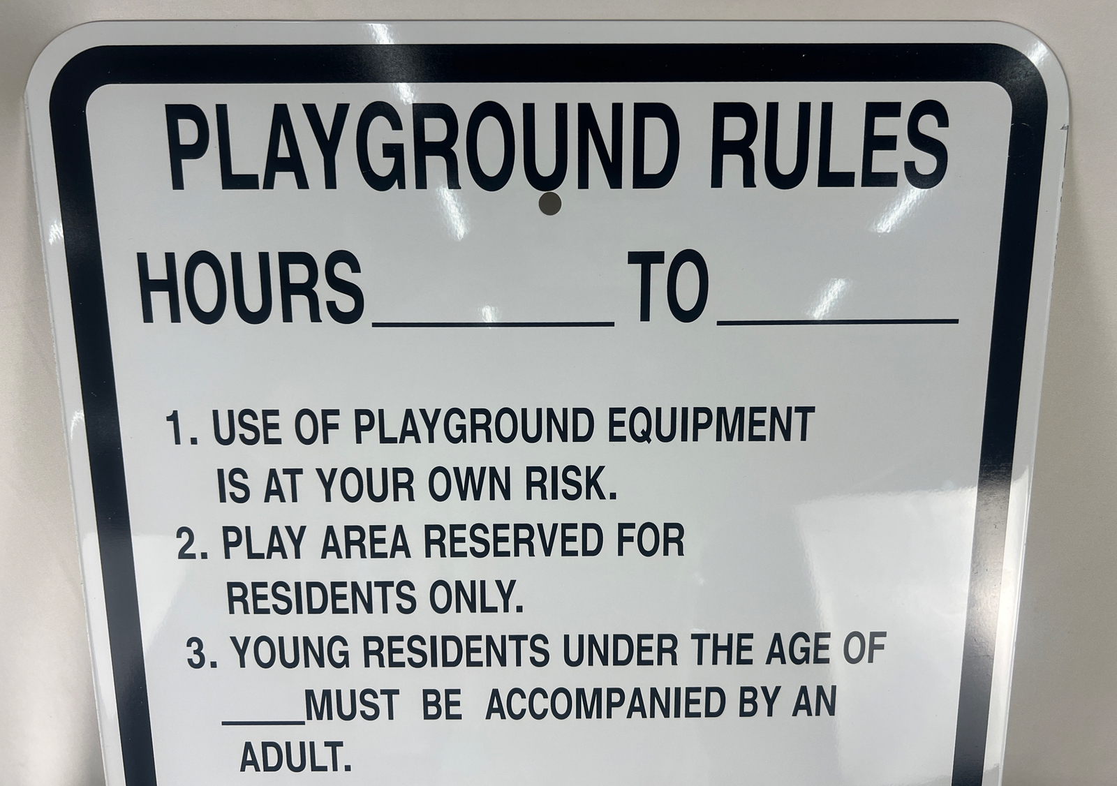 (2x) NEW 18&Prime; x 24&Prime; Playground Rules Sign Non-Reflective White & Black – 2 Signs