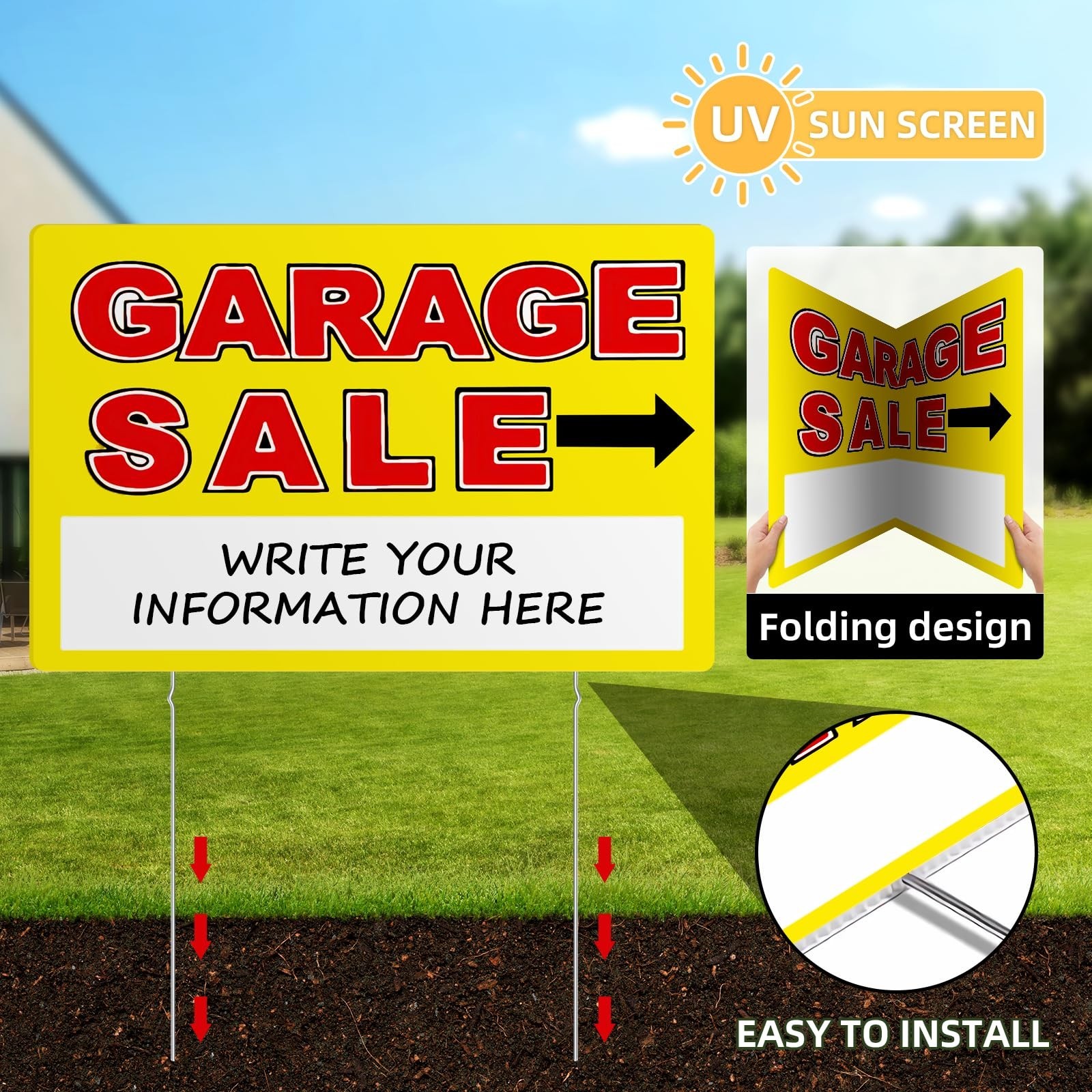 Garage Sale Sign, Large Size 24&Prime; x 16&Prime; Garage Sale Signs with Stakes, 3PCS Do…