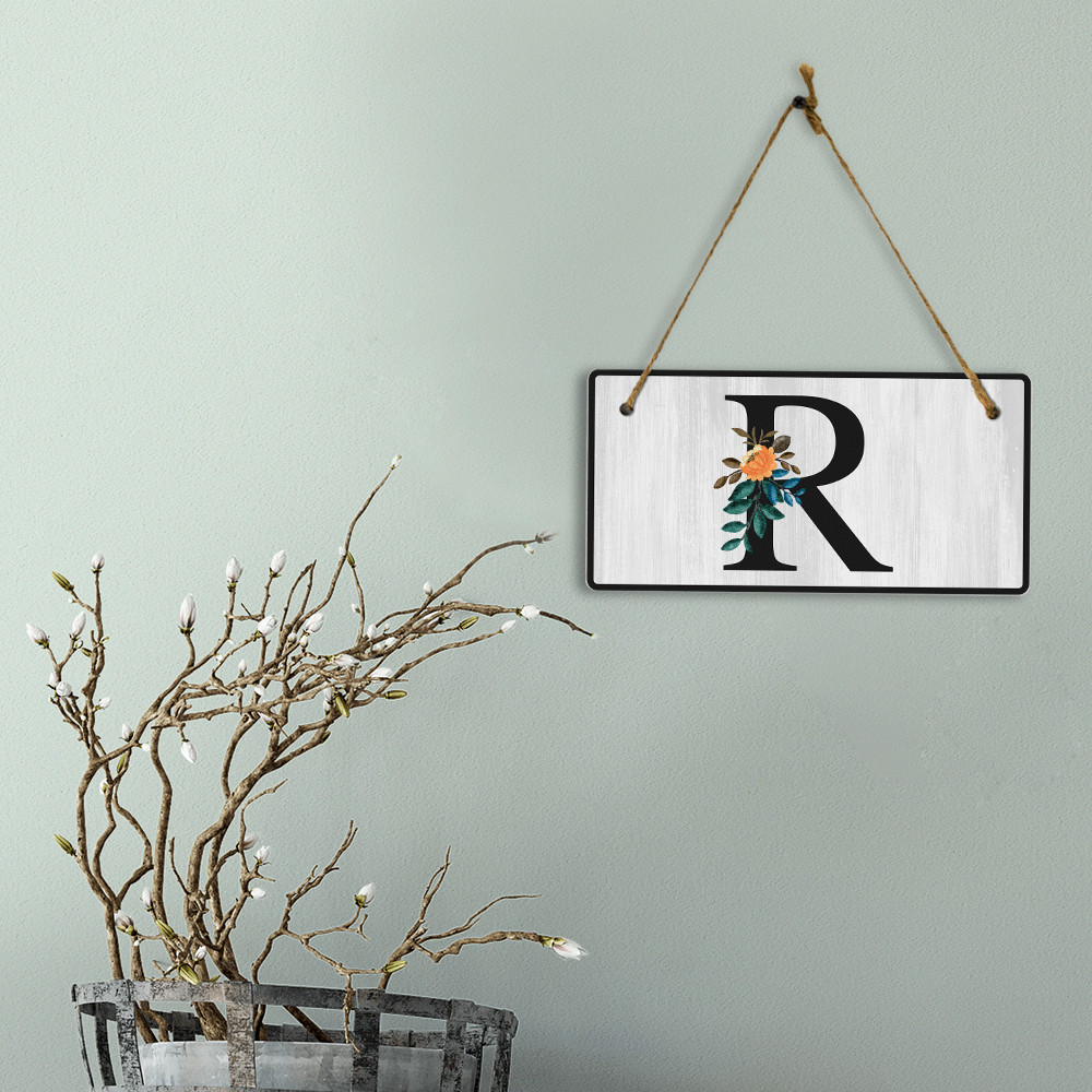 R Flower Decor 5×10 Hanging Wall or Door Sign | Alphabet Letter Room Decoration