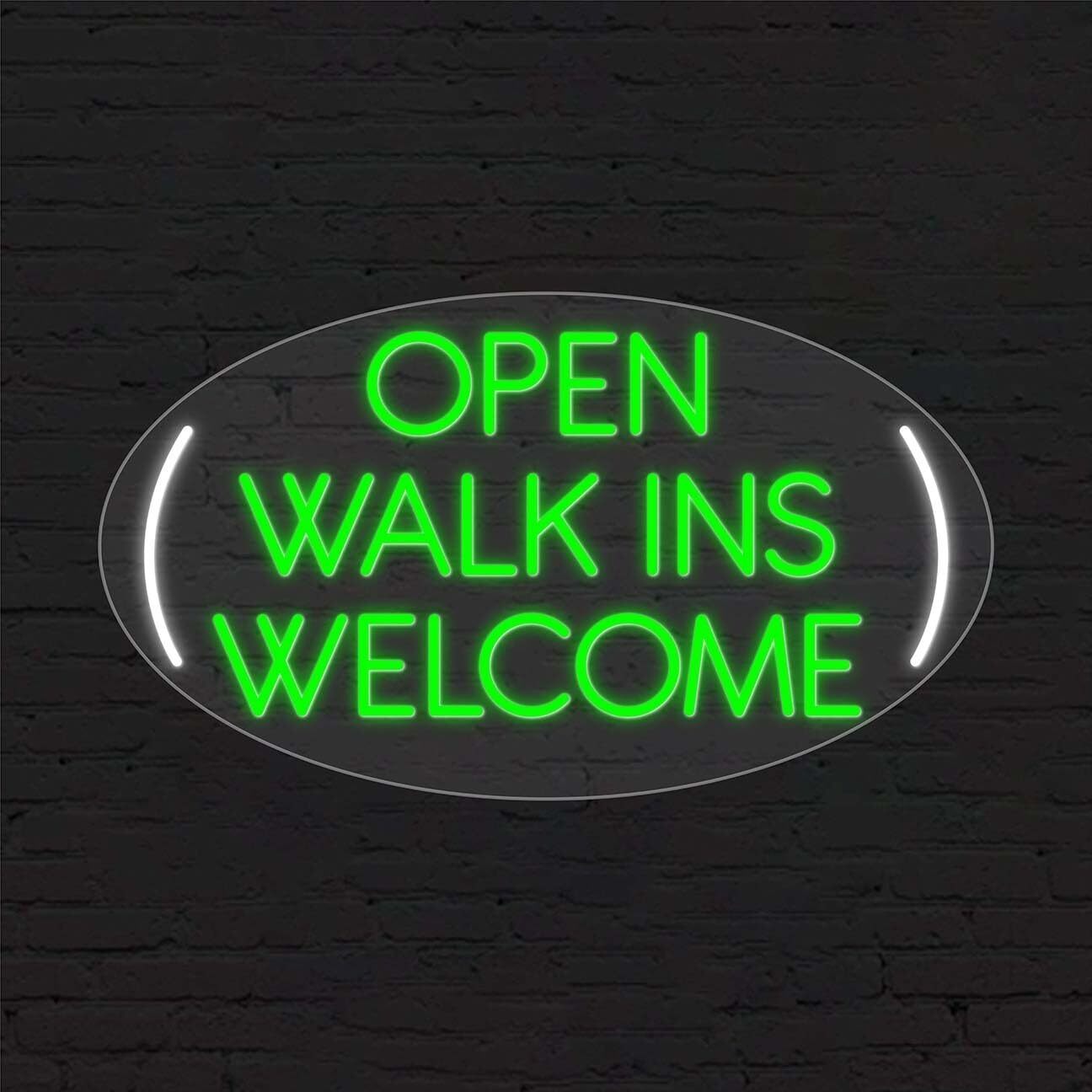 Open Walk Ins Welcome Sign for Business | LED Flex Neon | 30&Prime;W x 17&Prime;H x 1&Prime;D