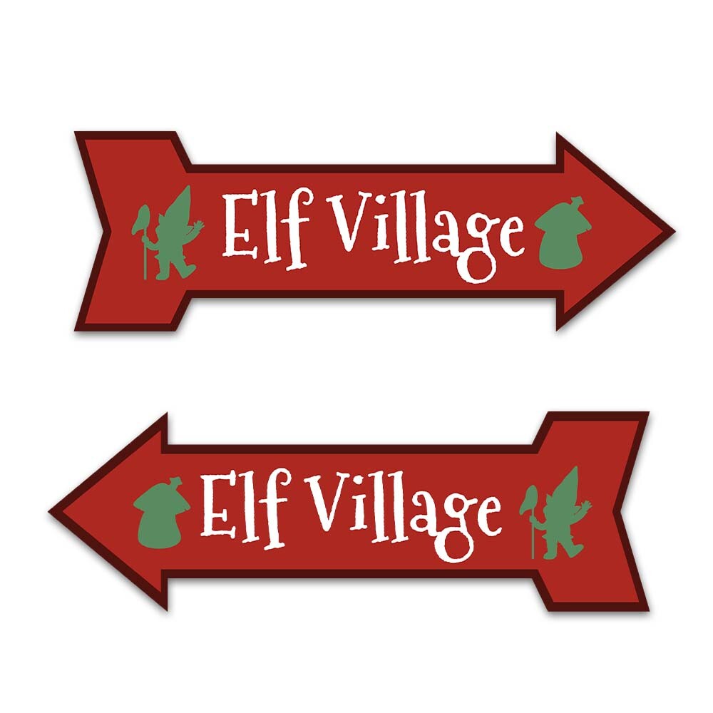 Arrow Shape Plus Elf Village 12×4&Prime; Wall or Door Sign