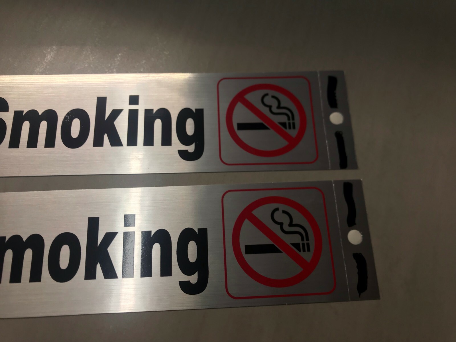 No Smoking Self Adhesive Sign, Nickel, Black and Red Mylar SET OF 2