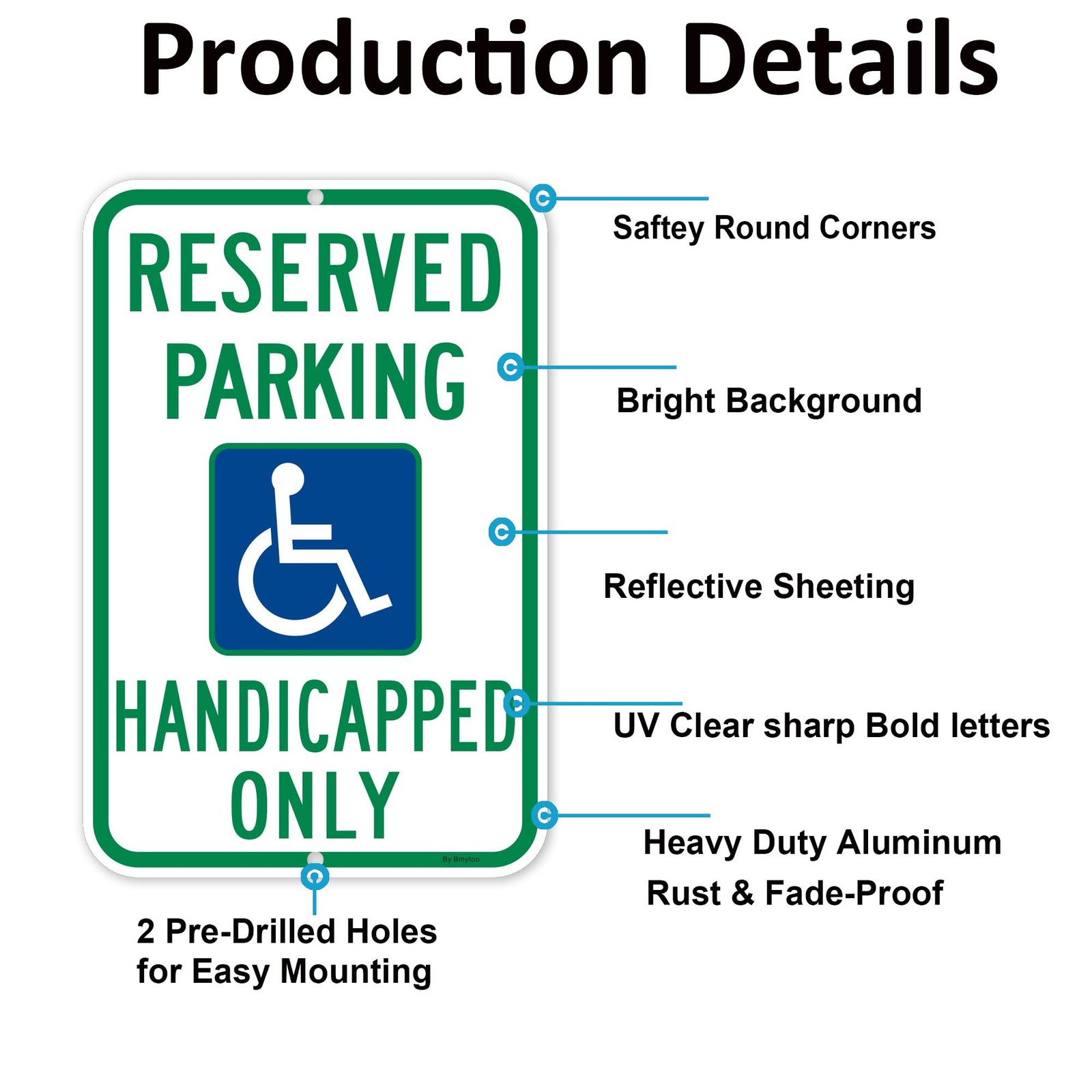 2 PCS 18×12 Inch Large Reserved Handicap Parking Sign Wheelchair Aluminum