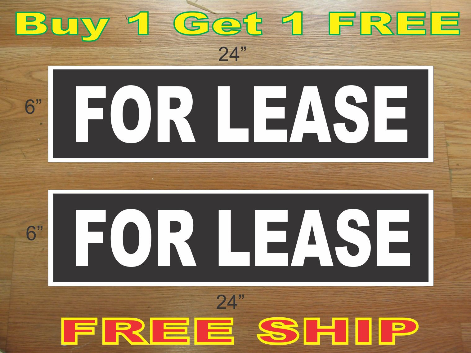 White on Black FOR LEASE 6&Prime;x24&Prime; REAL ESTATE RIDER SIGNS Buy 1 Get 1 FREE 2 Sided