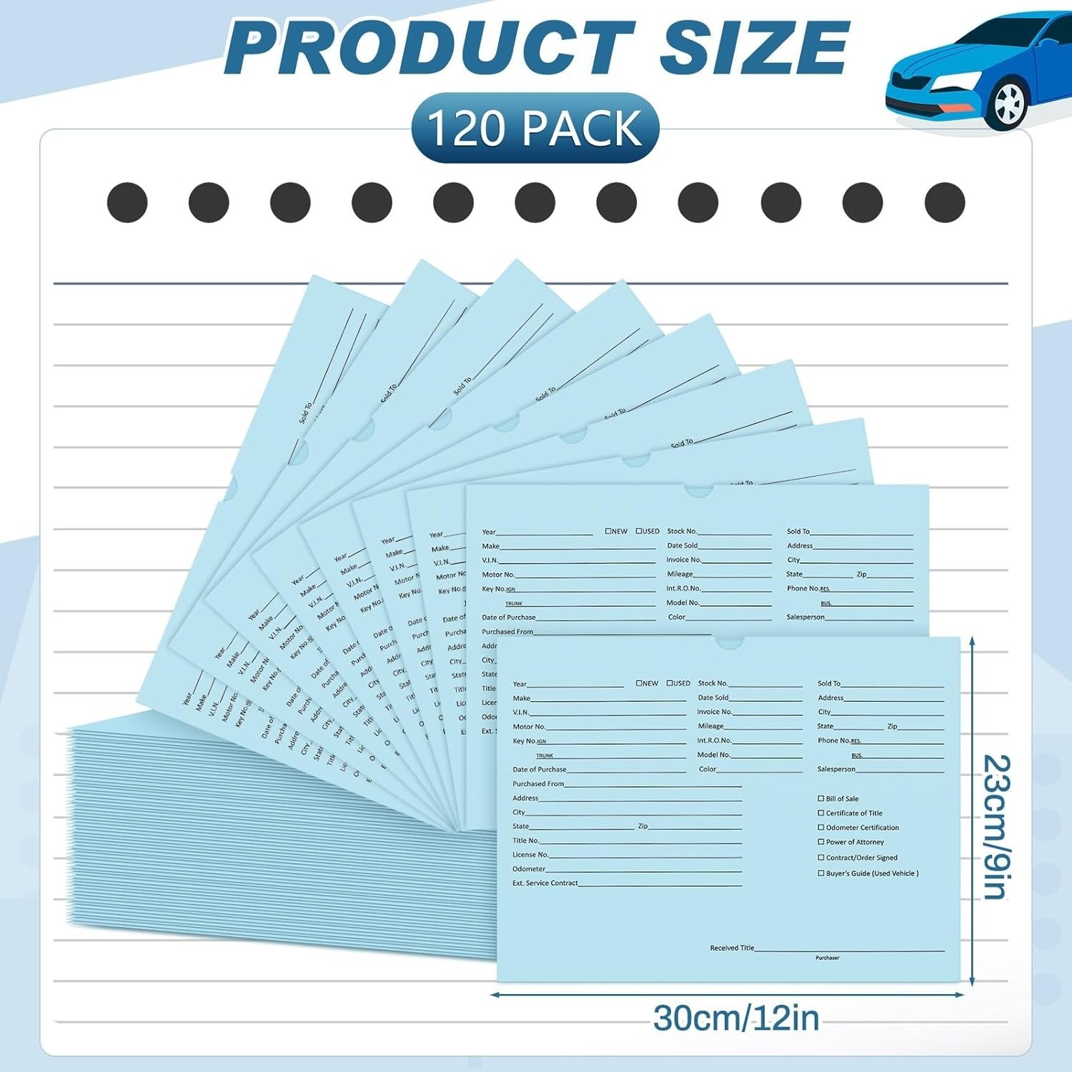 120 Pcs 9 x 12 In Vehicle Dealer Jackets for Car Sales 32lb Colored Printed Deal