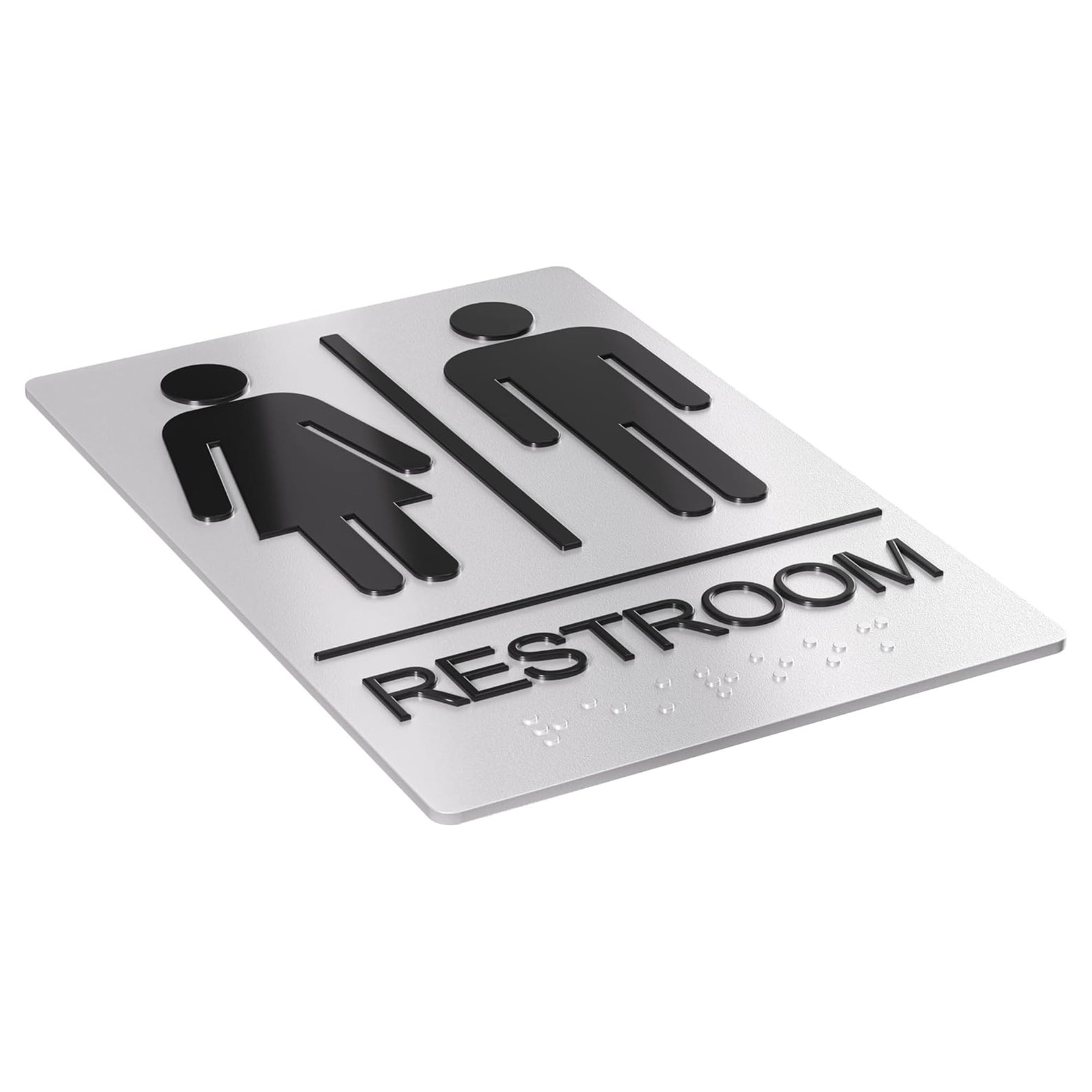 ADA Bathroom Sign For Business, 9×6 Inch Unisex Restroom Sign w/ Grade 2 Braille