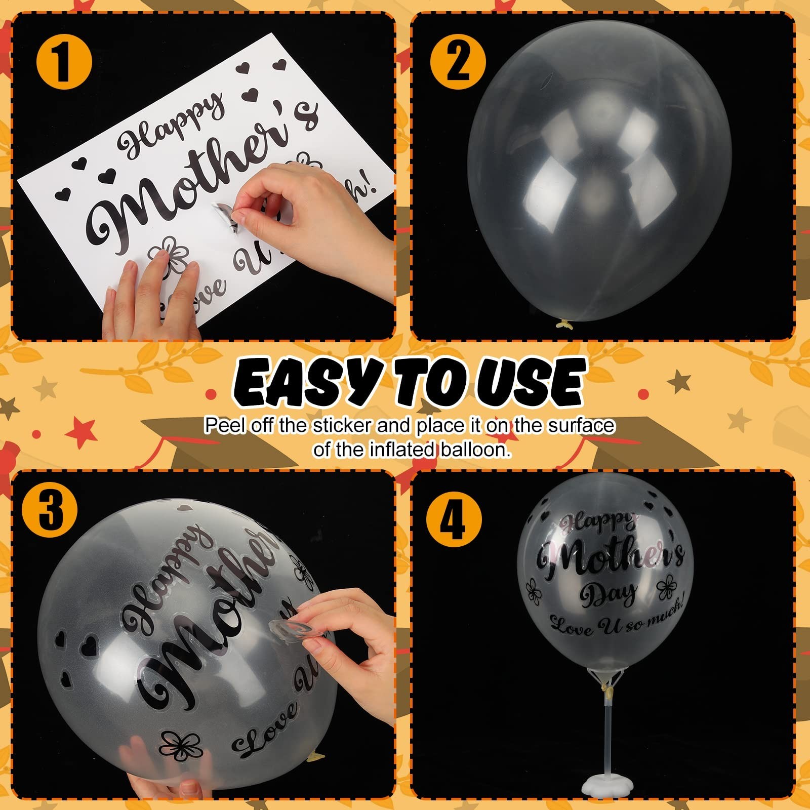 Estune 60 Sheets Happy Mother&rsquo;s Day Balloons Stickers Mother&rsquo;s Day Party Supp…
